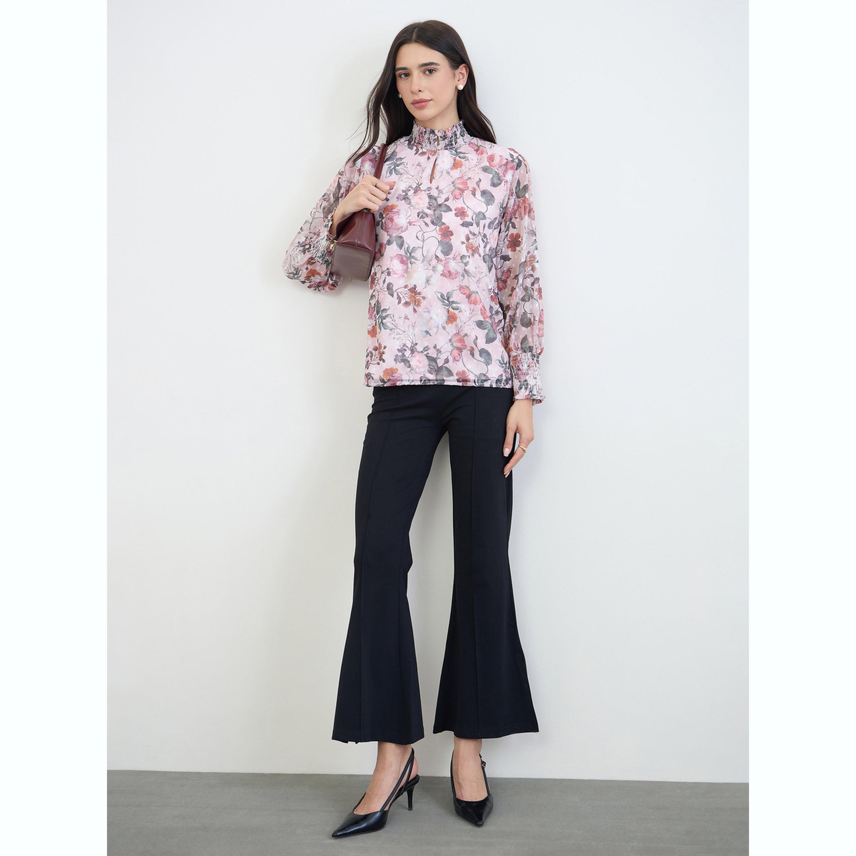 بلوزة بياقة مزمومة ونقشة زهور دوبي-women-clothing-shirtsandblouses-blouses-image-4