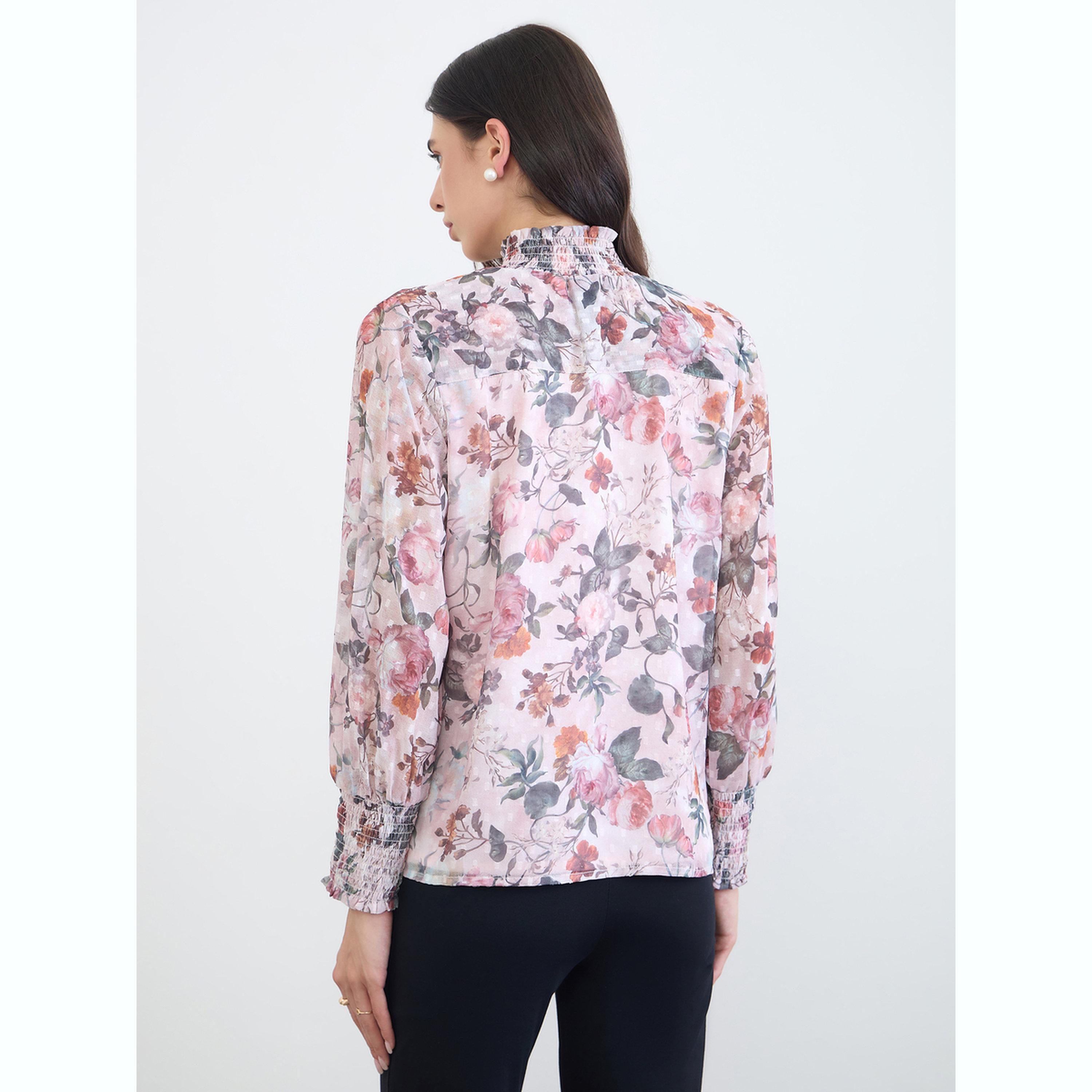 بلوزة بياقة مزمومة ونقشة زهور دوبي-women-clothing-shirtsandblouses-blouses-image-5