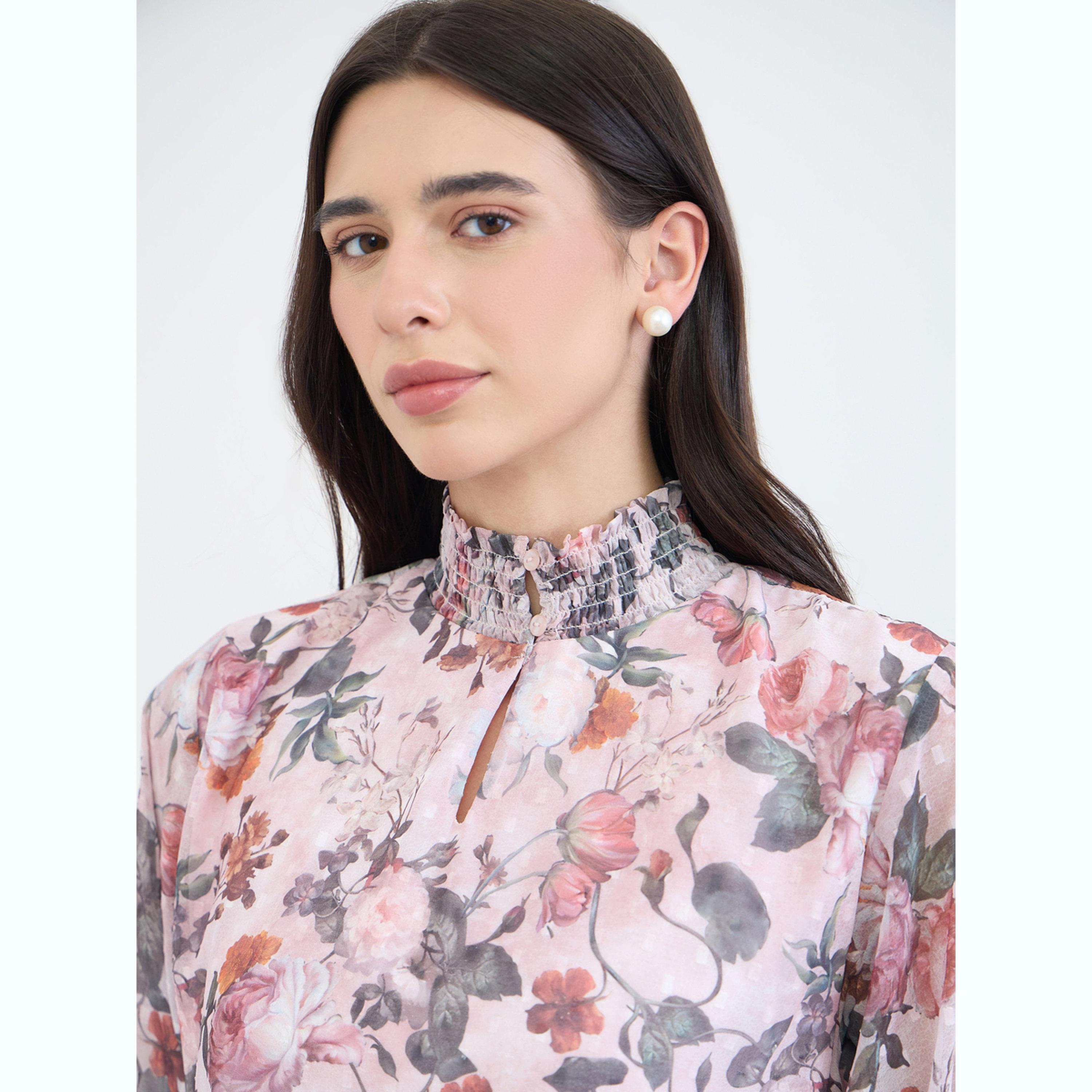 بلوزة بياقة مزمومة ونقشة زهور دوبي-women-clothing-shirtsandblouses-blouses-image-6