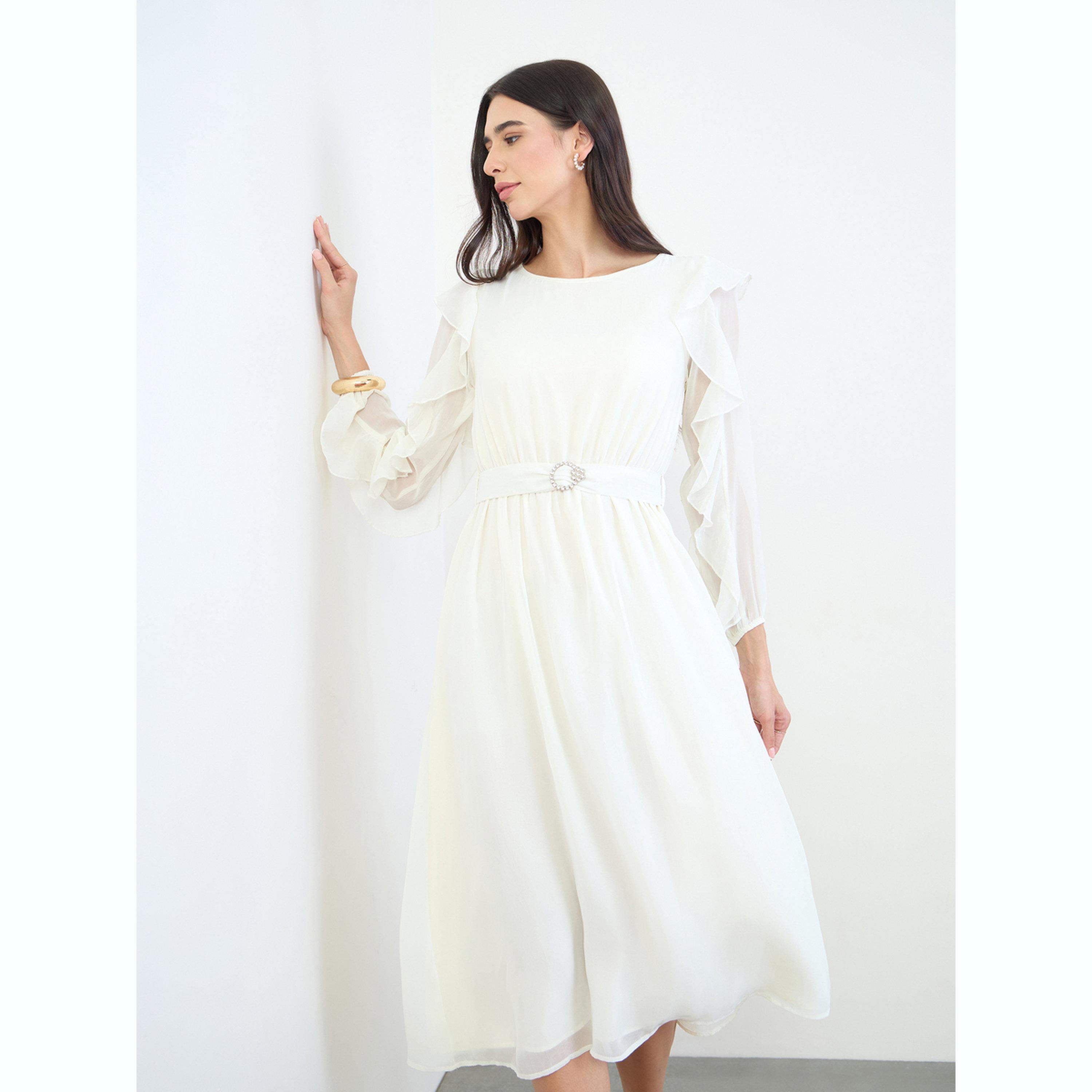 فستان ميدي بحافة واسعة وأكمام مكشكشة-women-clothing-dresses-image-1