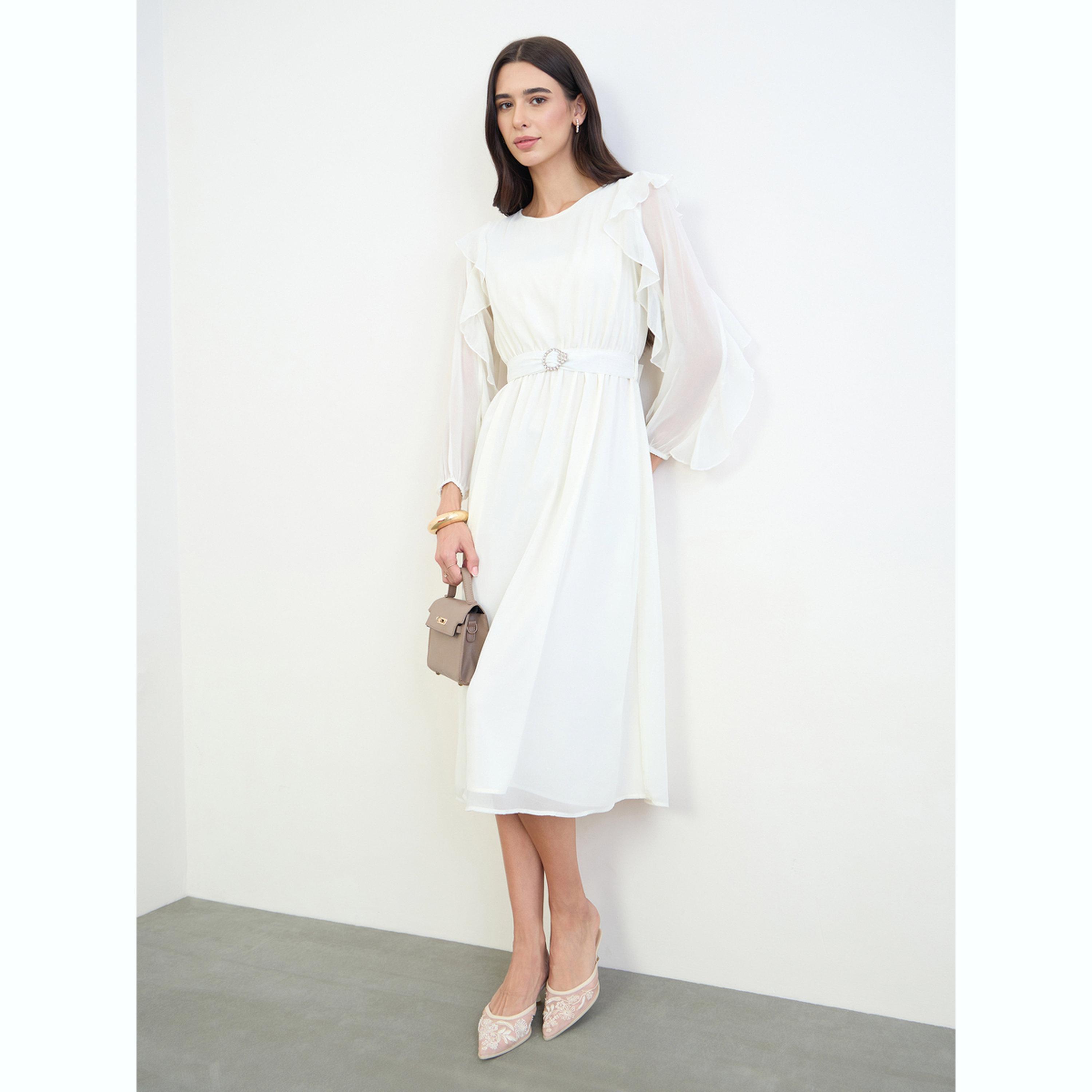 فستان ميدي بحافة واسعة وأكمام مكشكشة-women-clothing-dresses-image-2