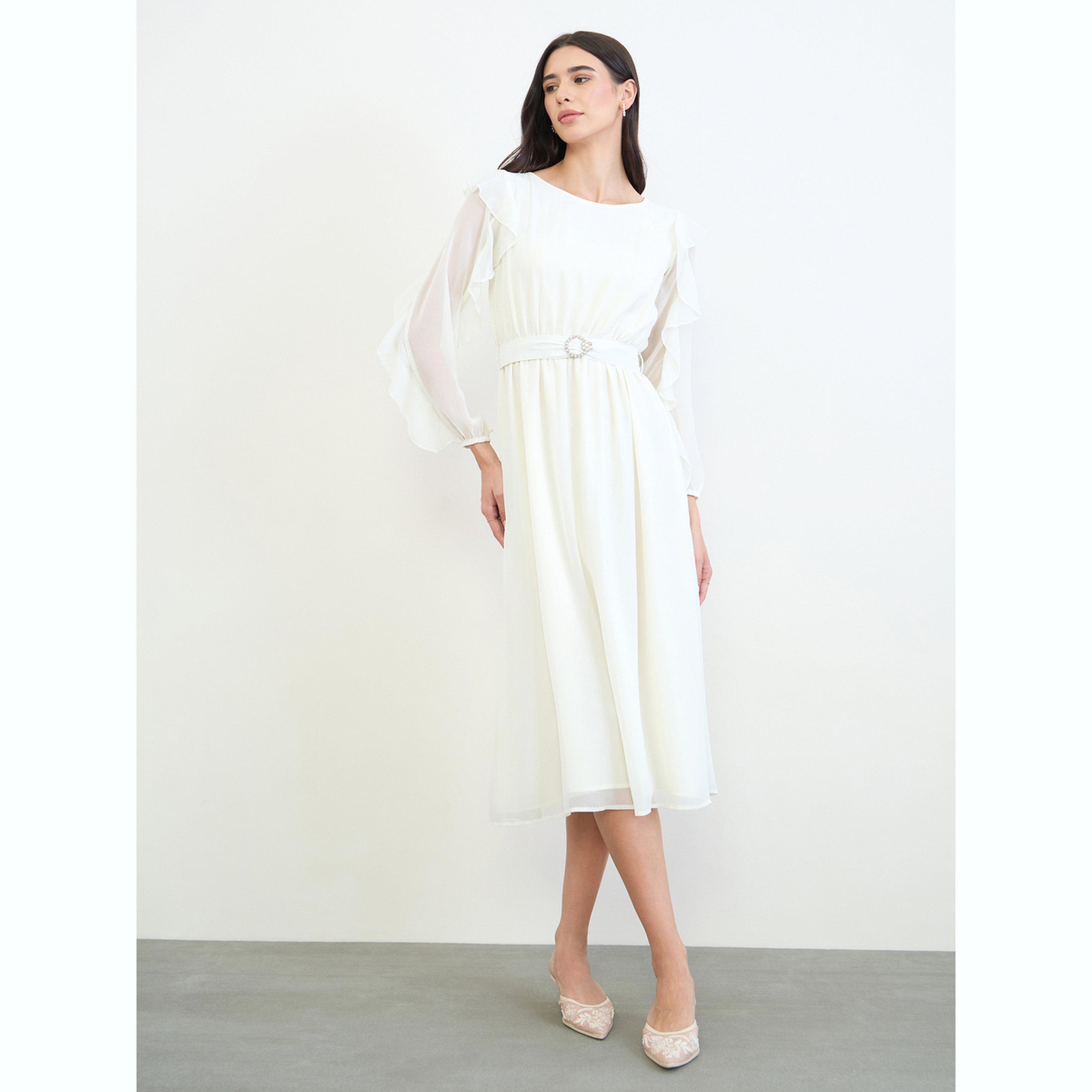 فستان ميدي بحافة واسعة وأكمام مكشكشة-women-clothing-dresses-image-3