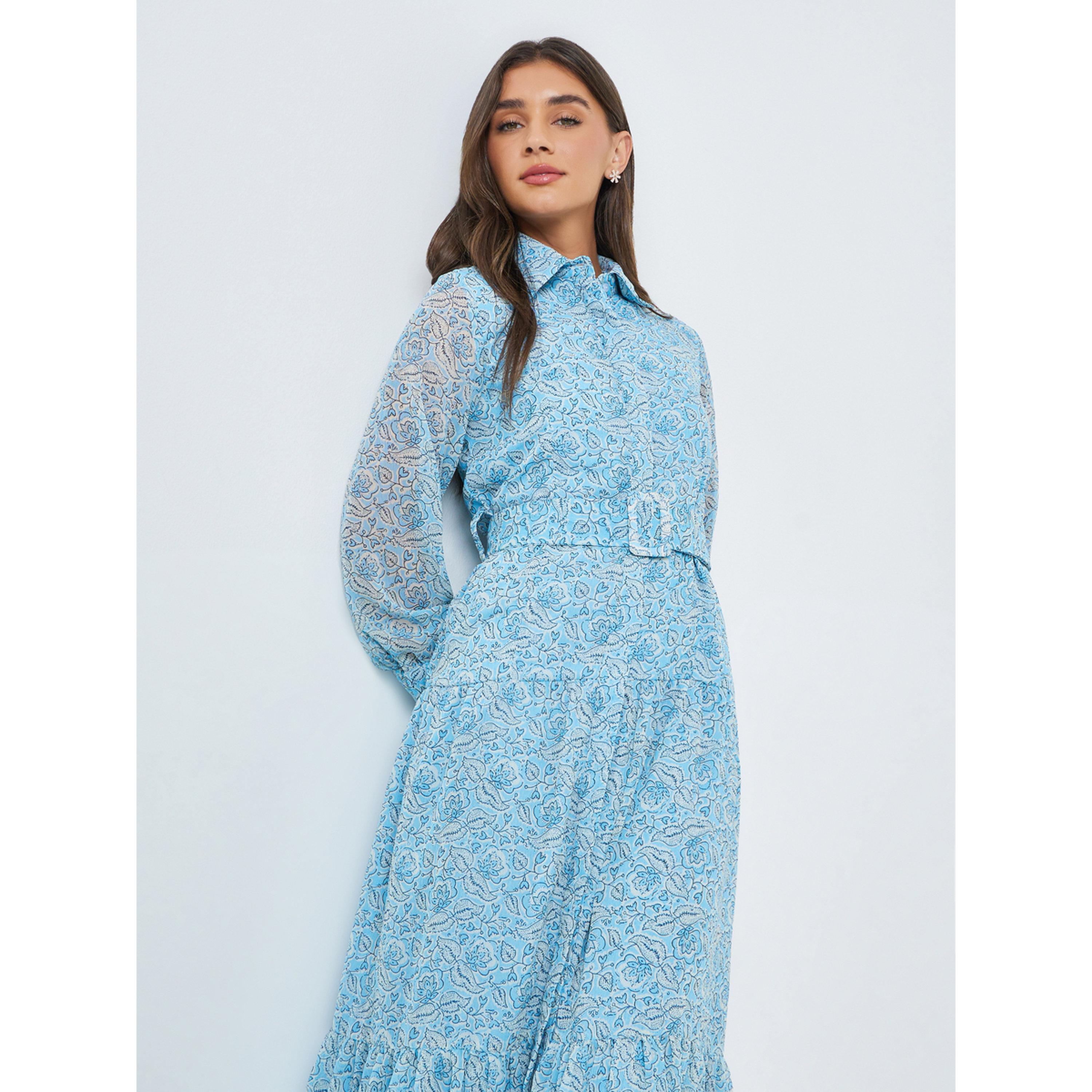 Styli Blue All Over Print Maxi Dress with Belt-women-clothing-dresses-image-2