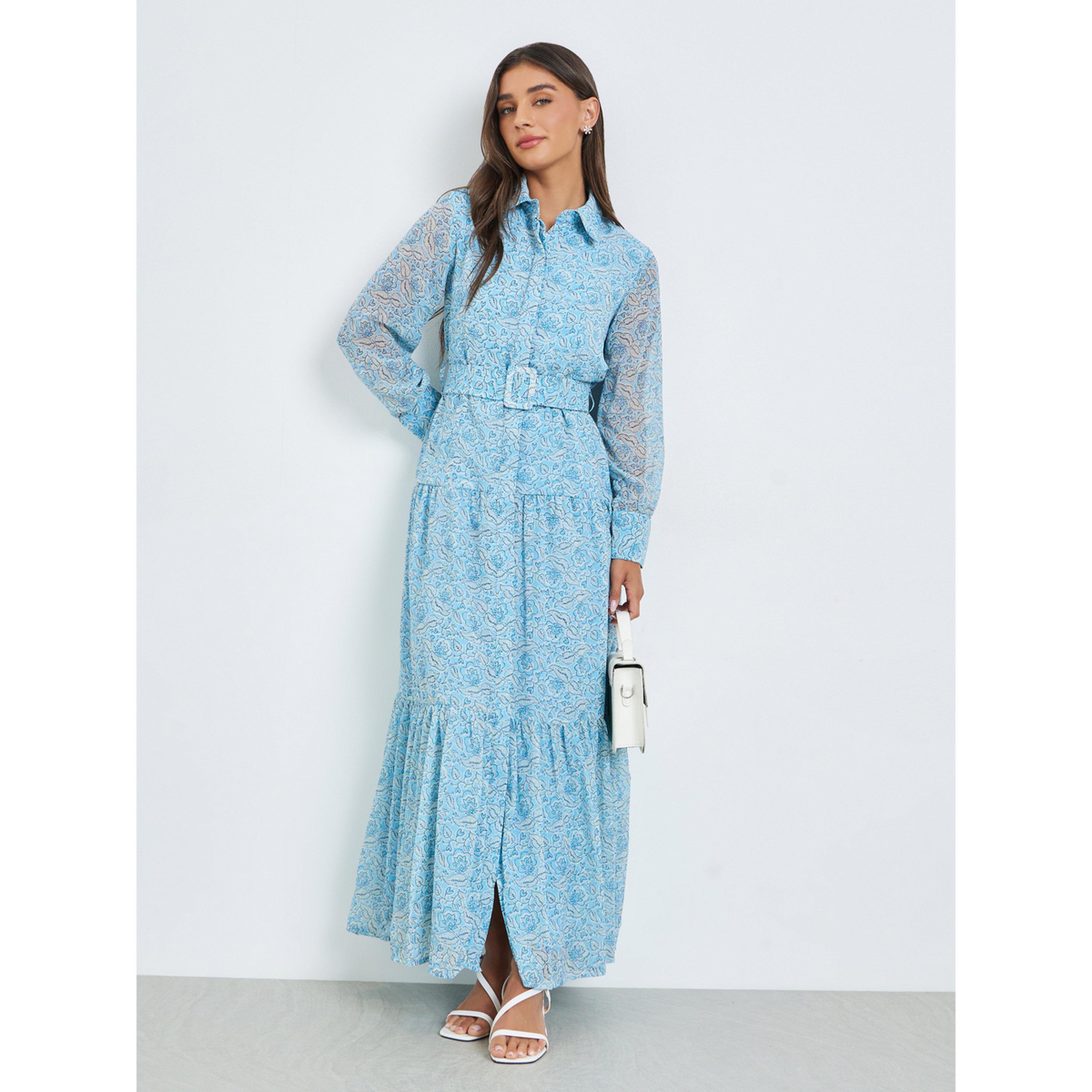 فستان طويل بطبعة كاملة مع حزام-women-clothing-dresses-image-3
