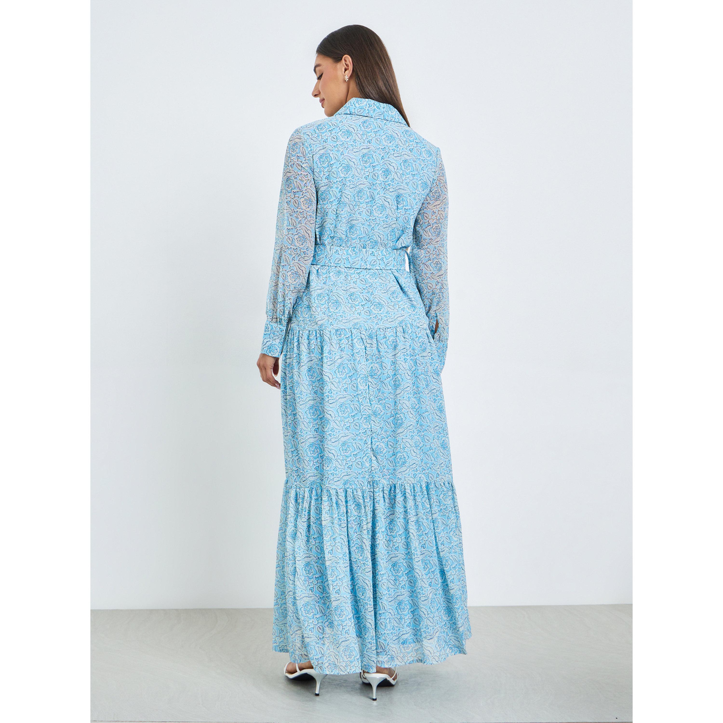 Styli Blue All Over Print Maxi Dress with Belt-women-clothing-dresses-image-4