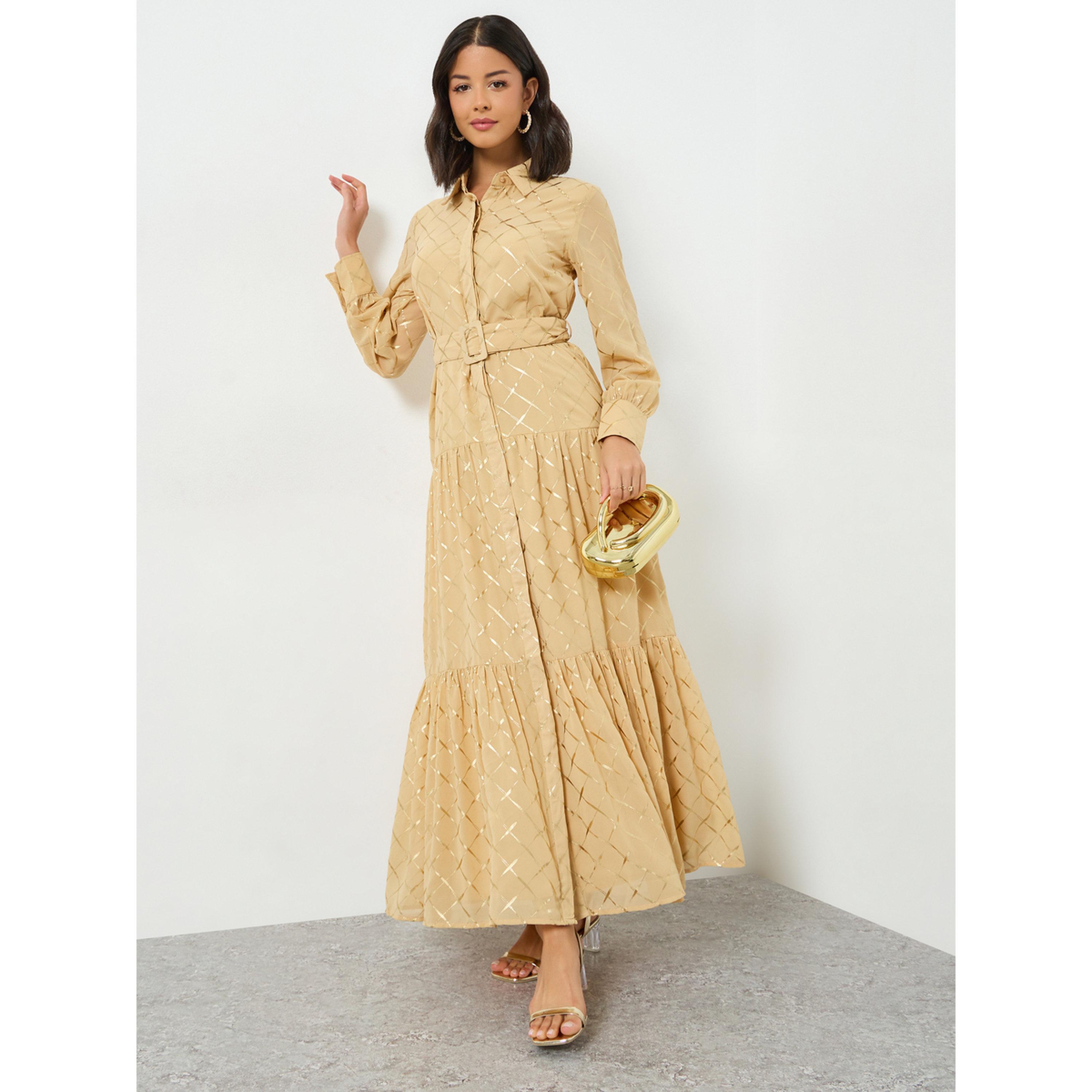 فستان طويل بطبعة فويل وحزام-women-clothing-dresses-image-1