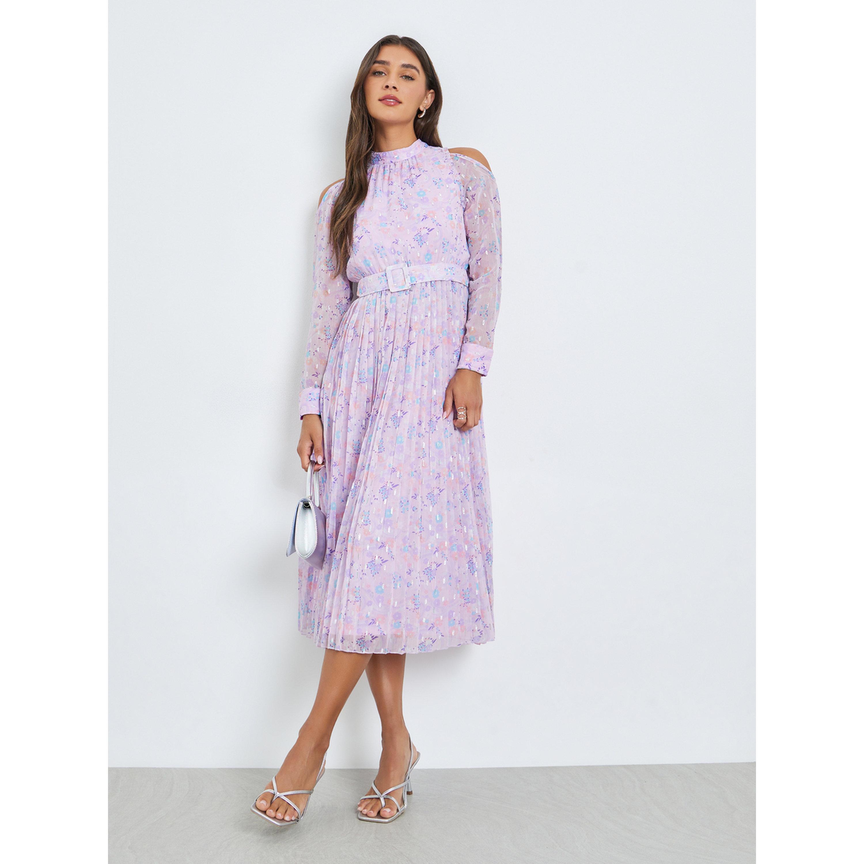 فستان ميدي بكسرات من الشيفون-women-clothing-dresses-image-3