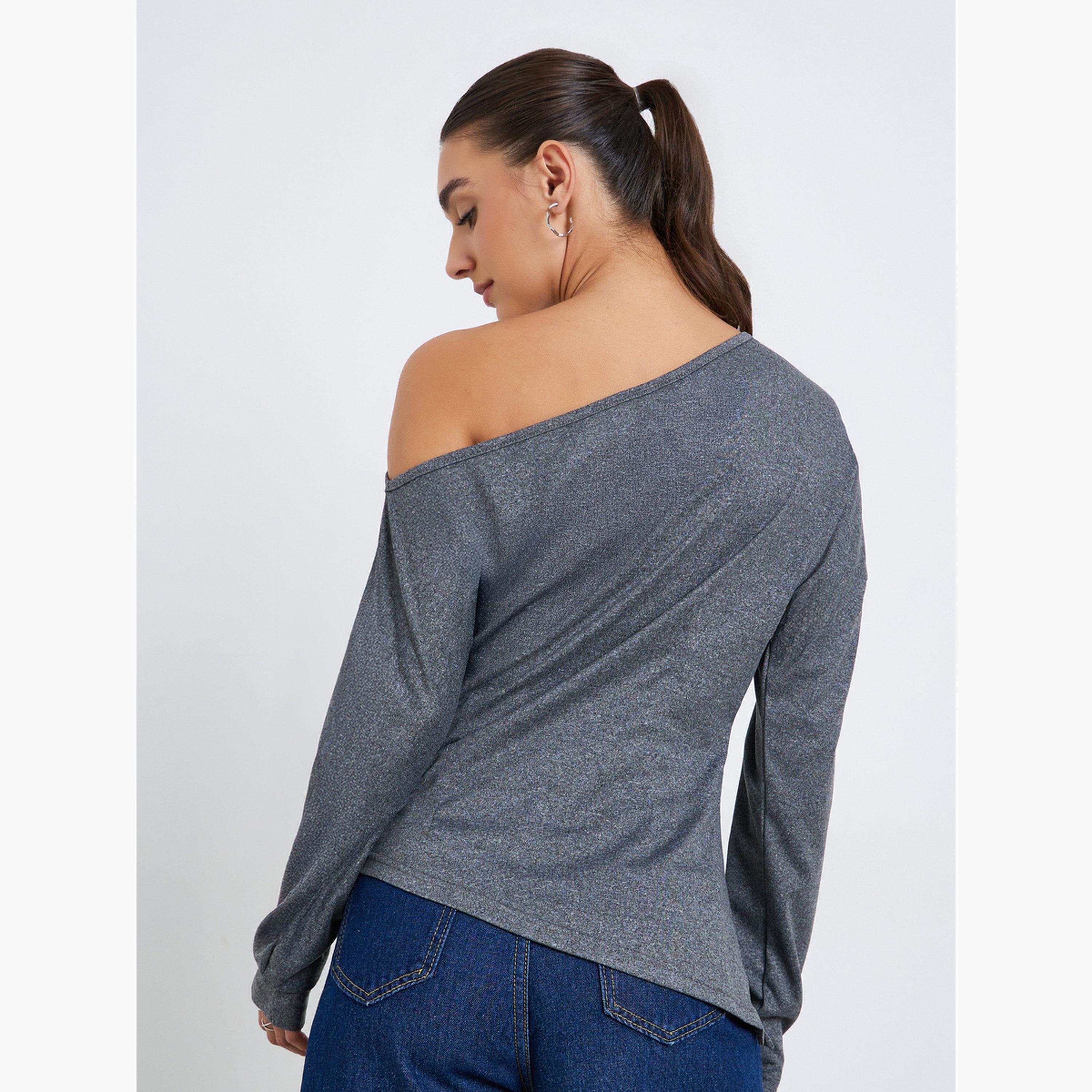 تيشيرت مطبوع بياقة غير متماثلة-women-clothing-tshirts-image-5