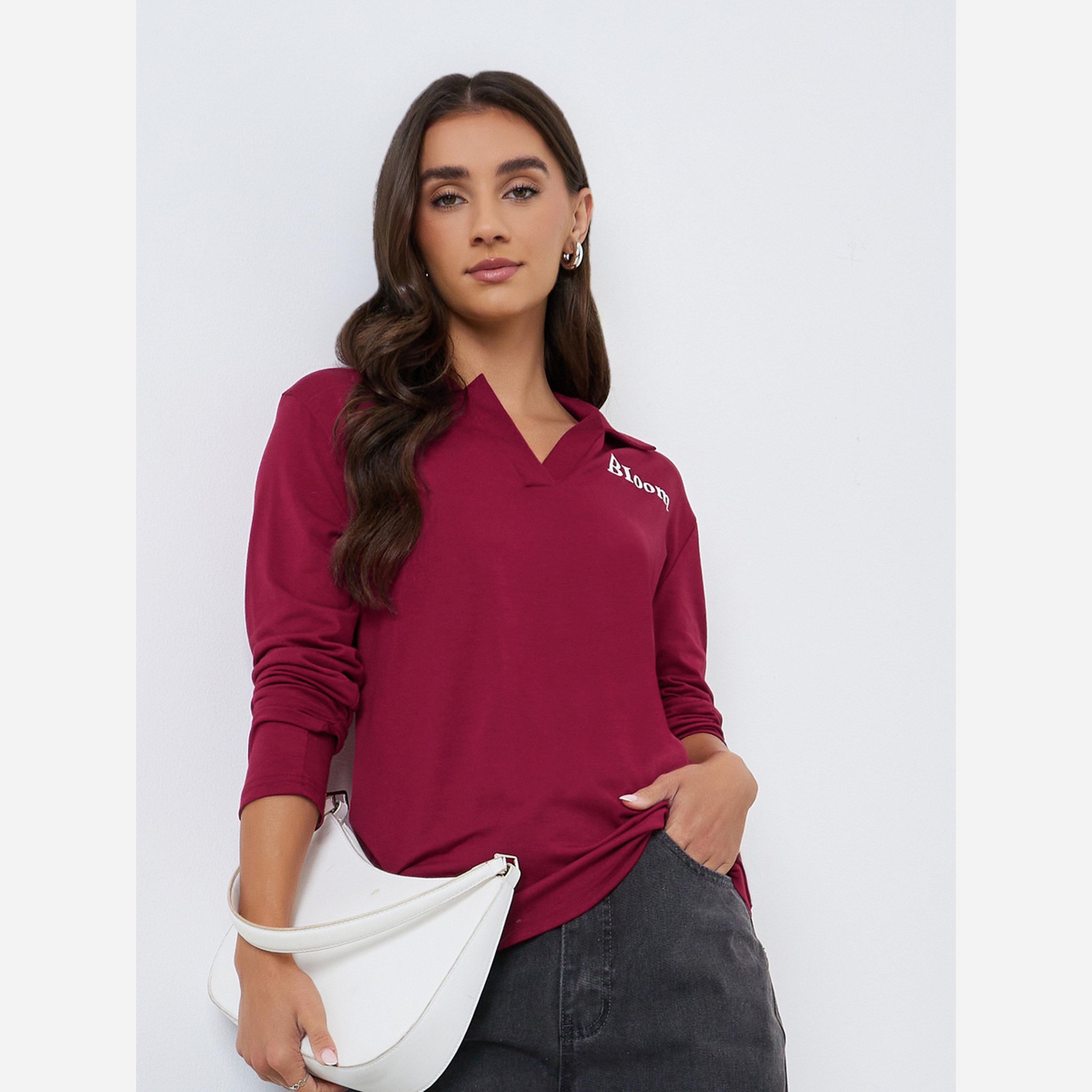 ستايلي - تيشيرت بولو نسائي مفتوح الياقة قصة عادية-women-clothing-tshirts-image-1