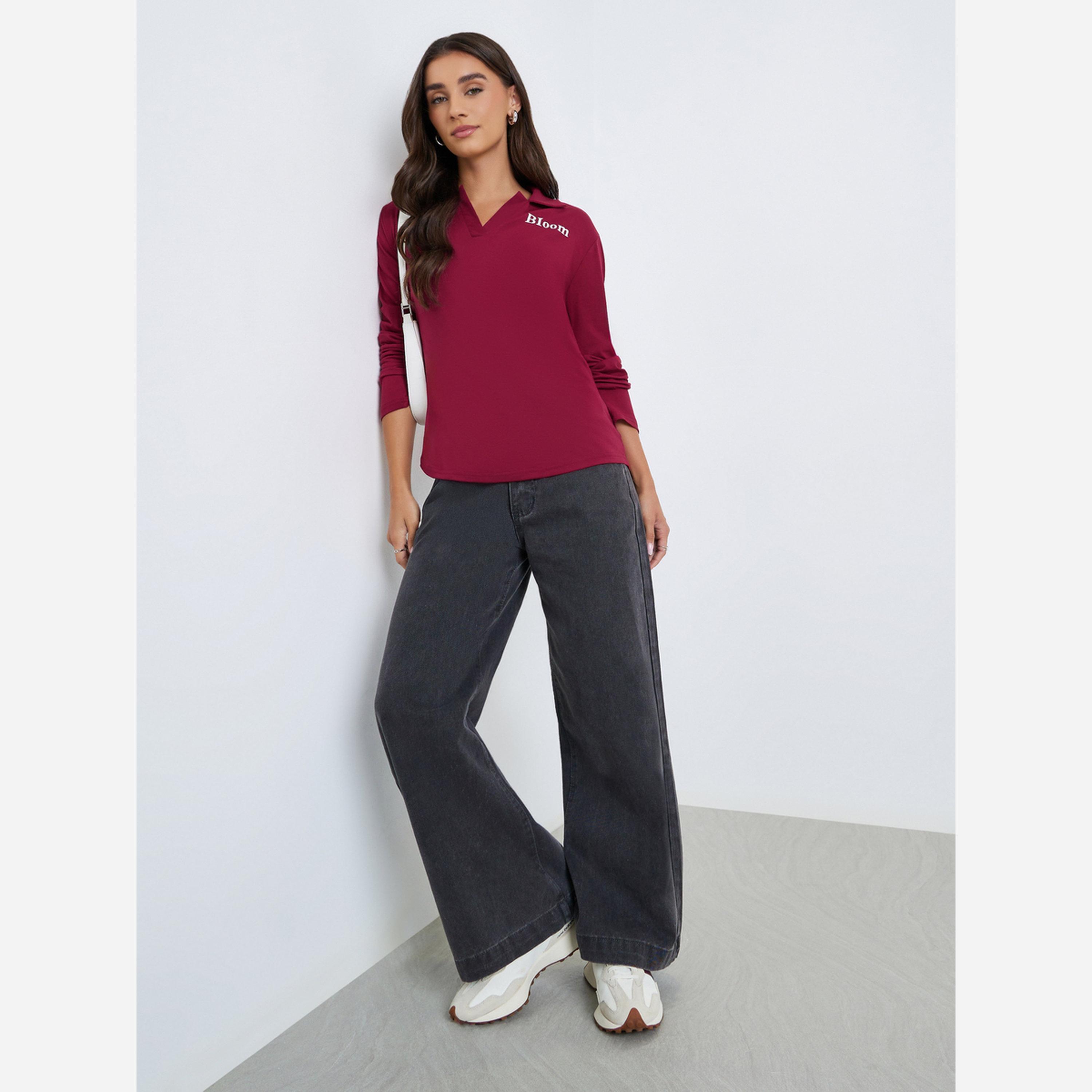 ستايلي - تيشيرت بولو نسائي مفتوح الياقة قصة عادية-women-clothing-tshirts-image-2