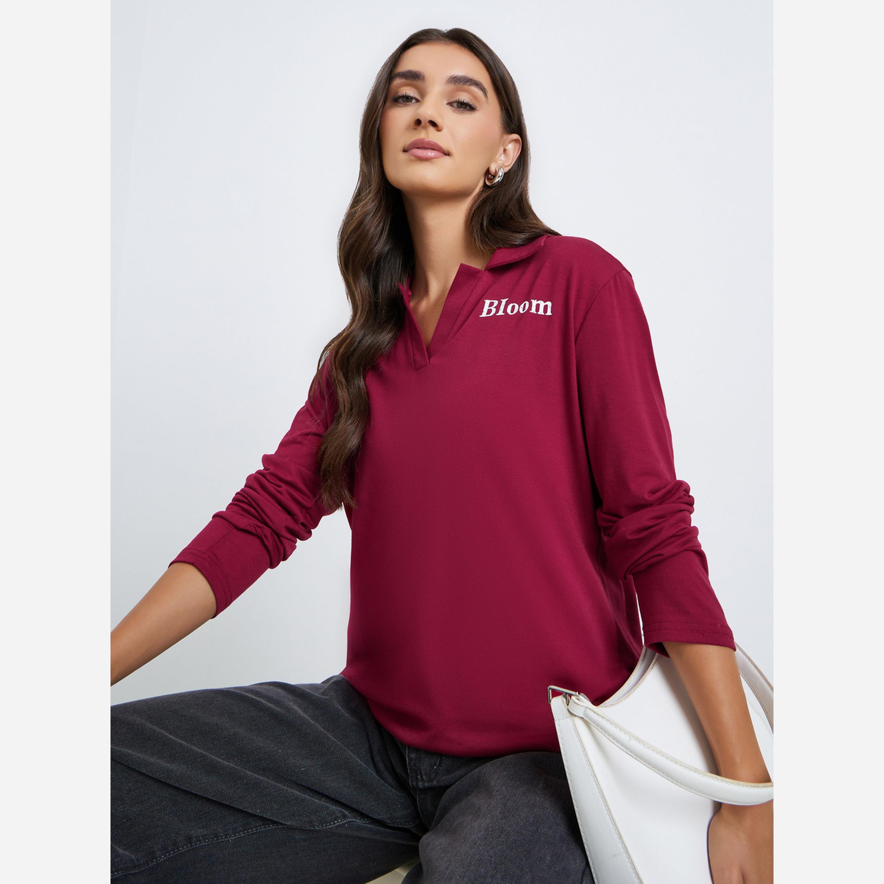 ستايلي - تيشيرت بولو نسائي مفتوح الياقة قصة عادية-women-clothing-tshirts-image-3