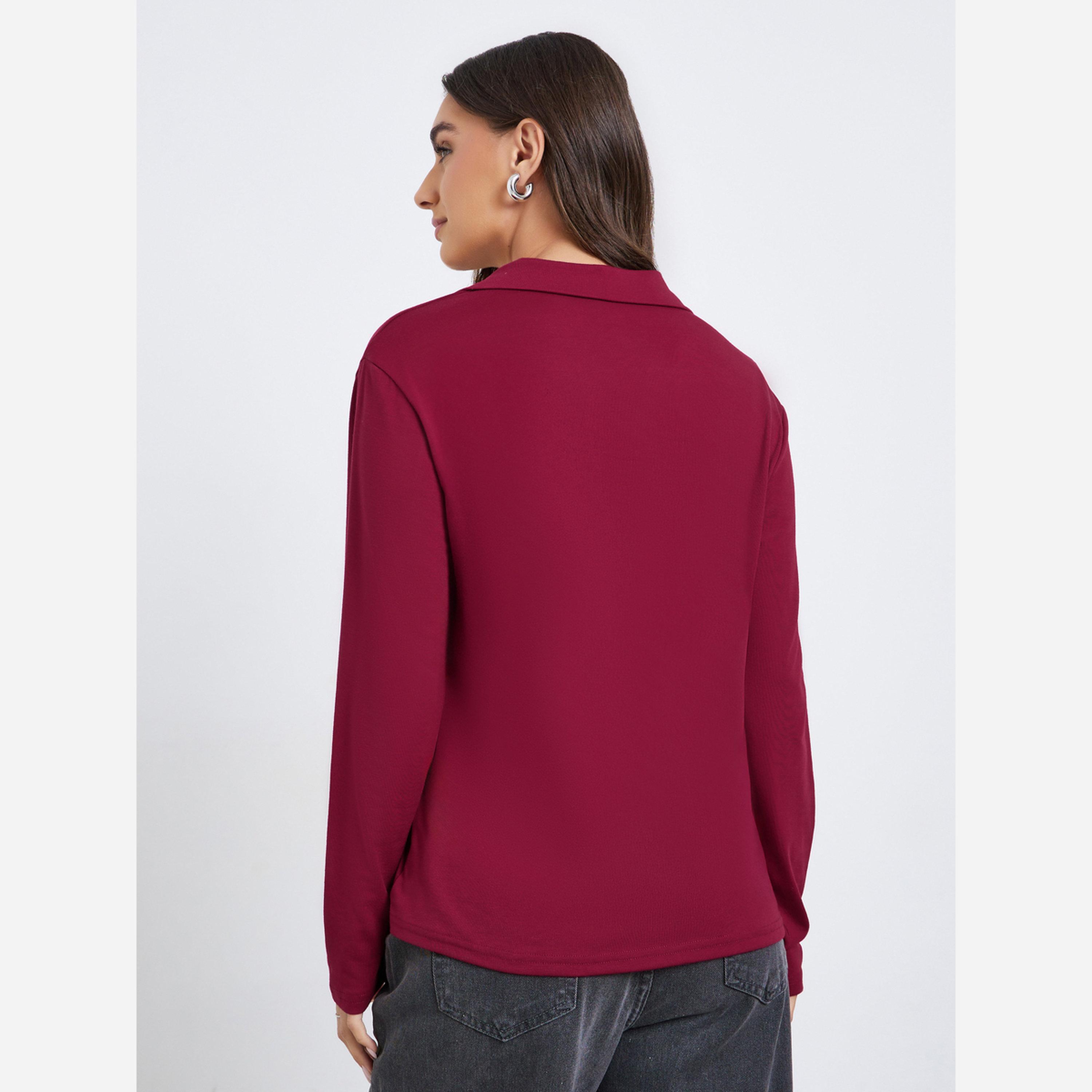 ستايلي - تيشيرت بولو نسائي مفتوح الياقة قصة عادية-women-clothing-tshirts-image-4