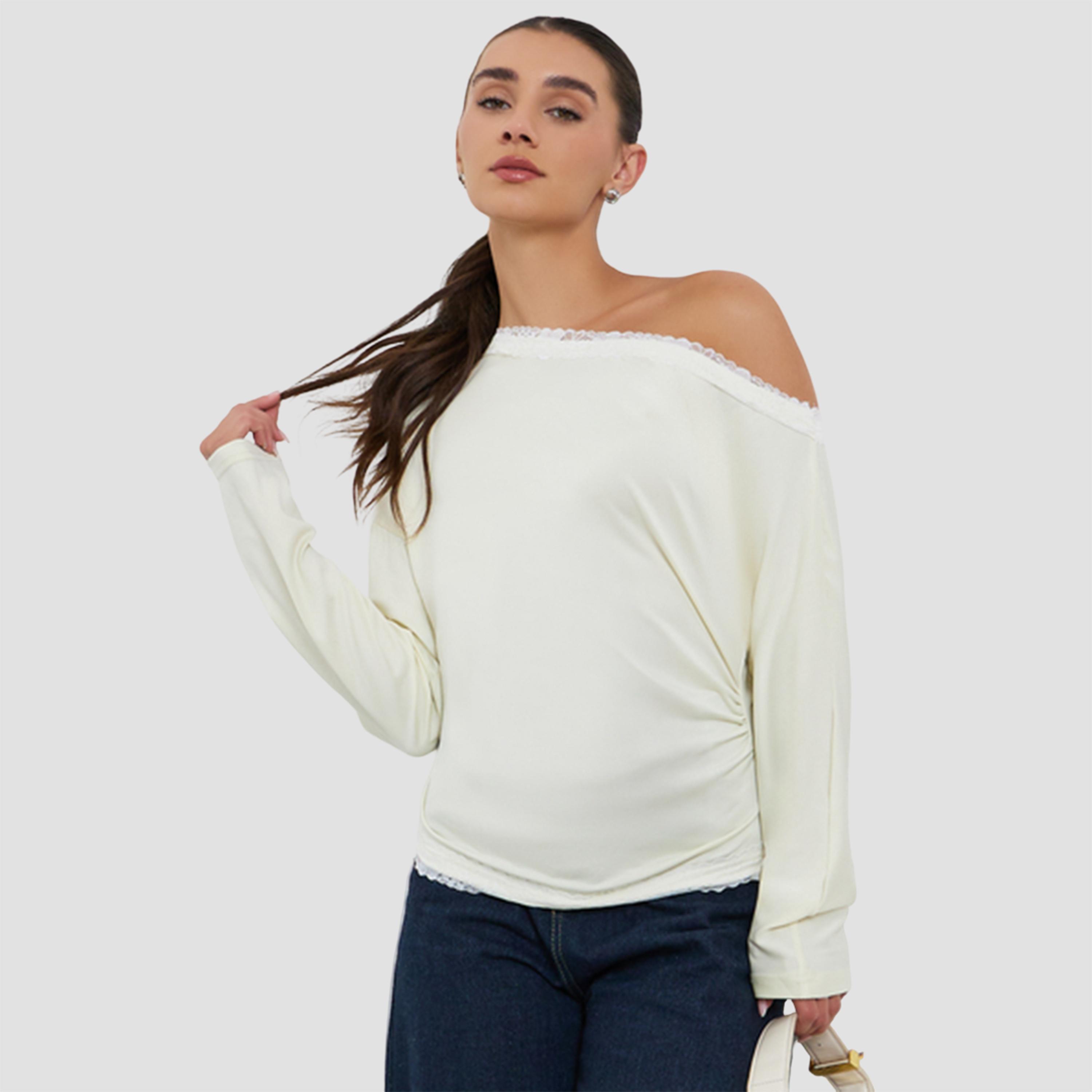 Styli Women Lace Trim Asymmetric Neck T-Shirt-women-clothing-shirtsandblouses-blouses-image-1