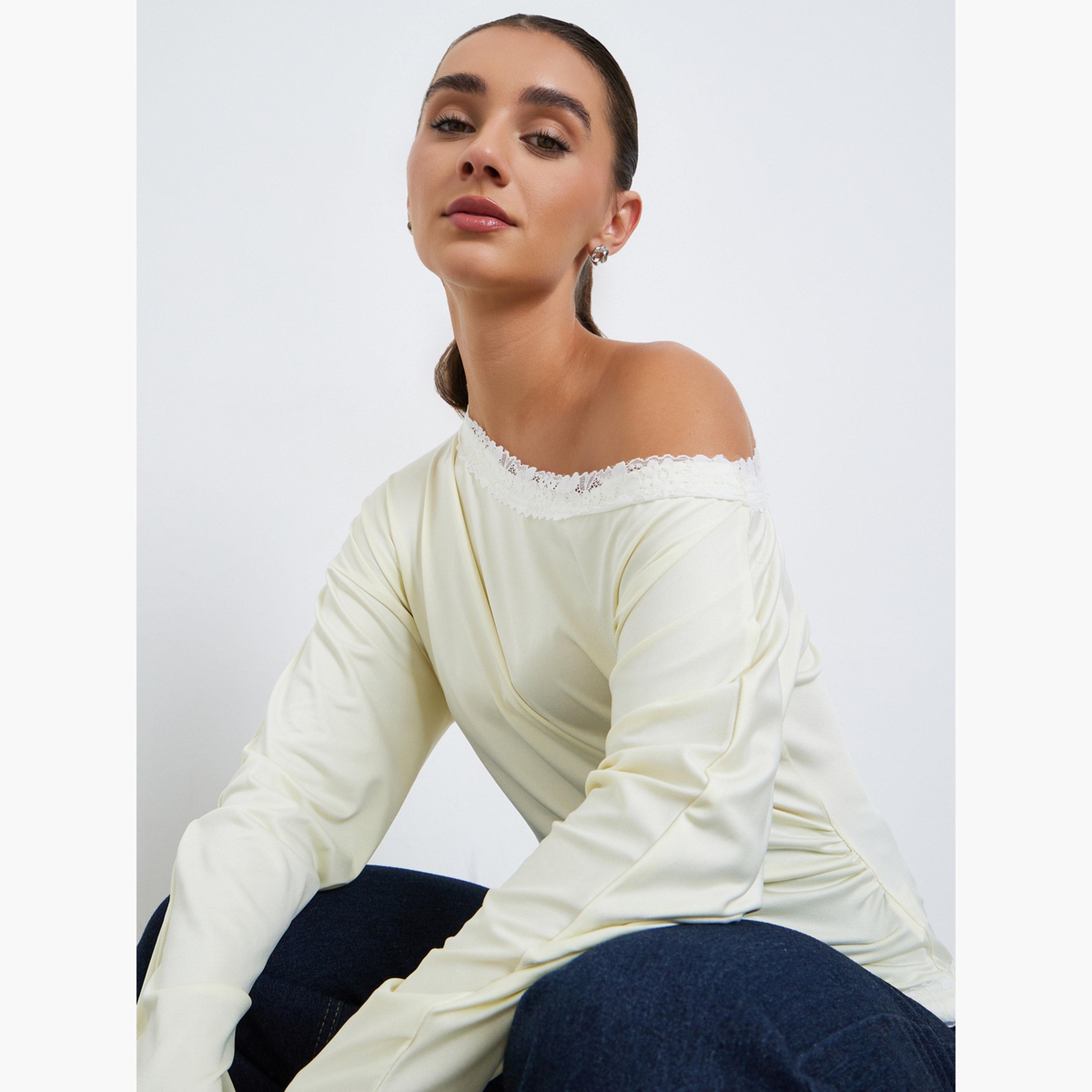 Styli Women Lace Trim Asymmetric Neck T-Shirt-women-clothing-shirtsandblouses-blouses-image-2
