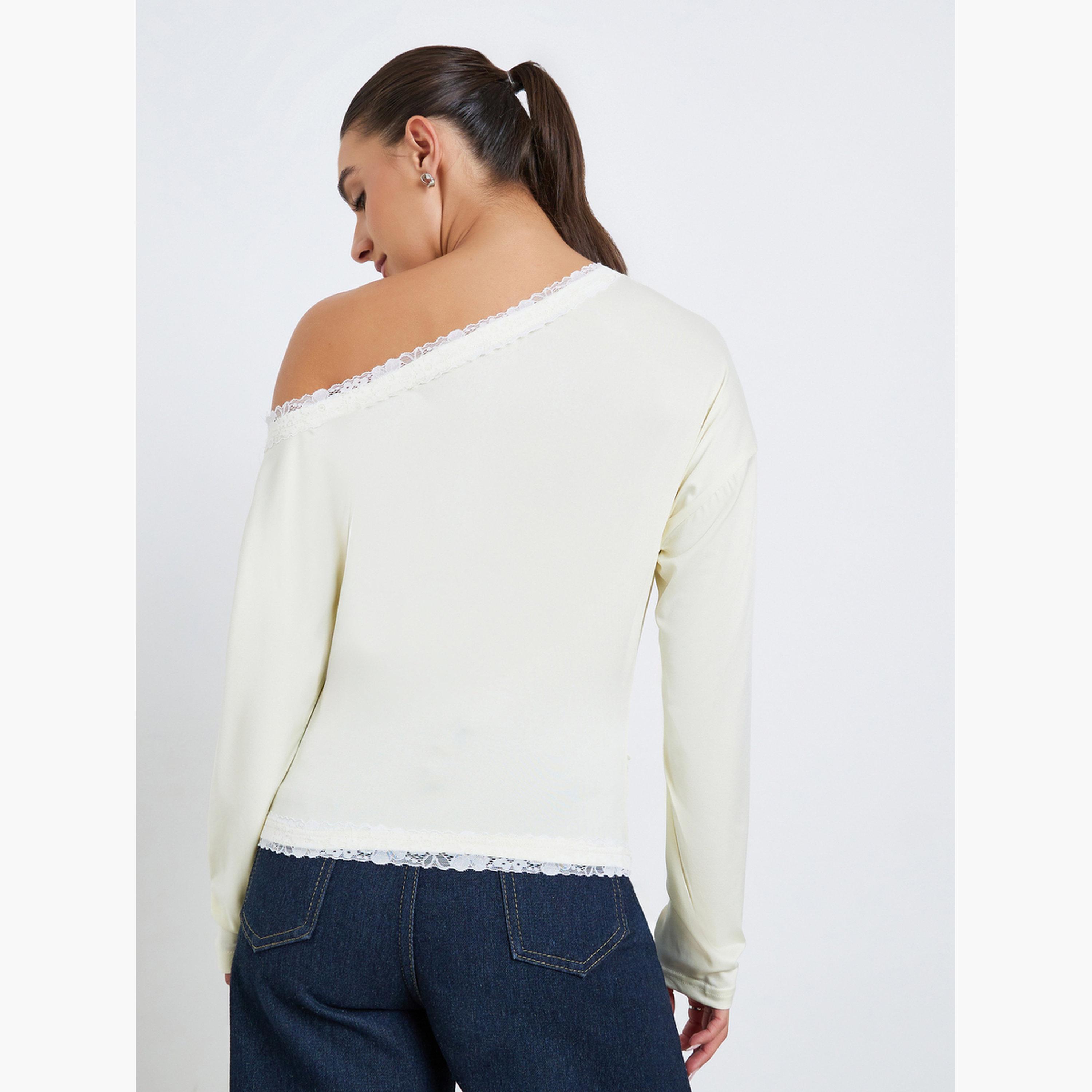 Styli Women Lace Trim Asymmetric Neck T-Shirt-women-clothing-shirtsandblouses-blouses-image-4