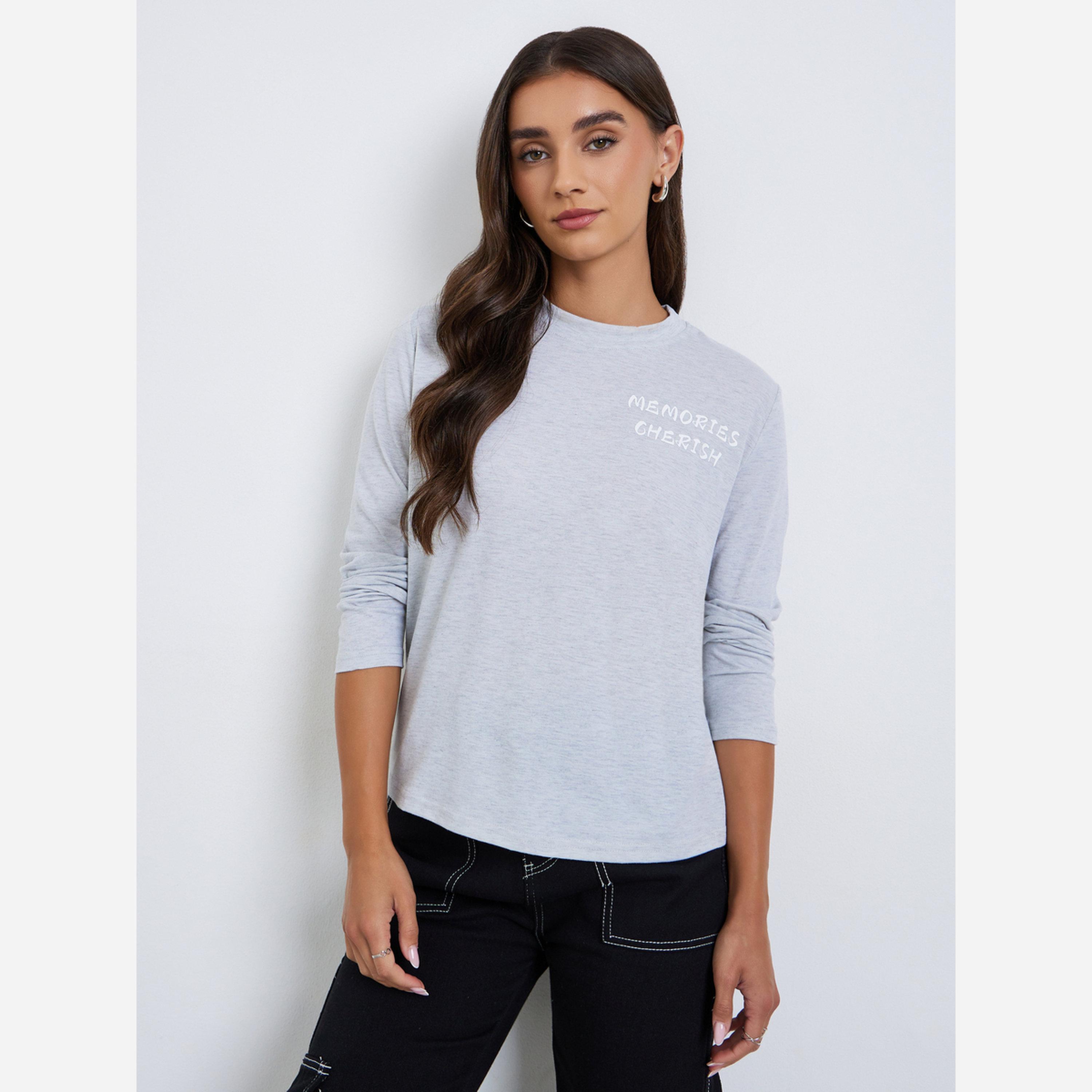 ستايلي - تيشيرت نسائي قصة عادية طبعة شعار-women-clothing-tshirts-image-1