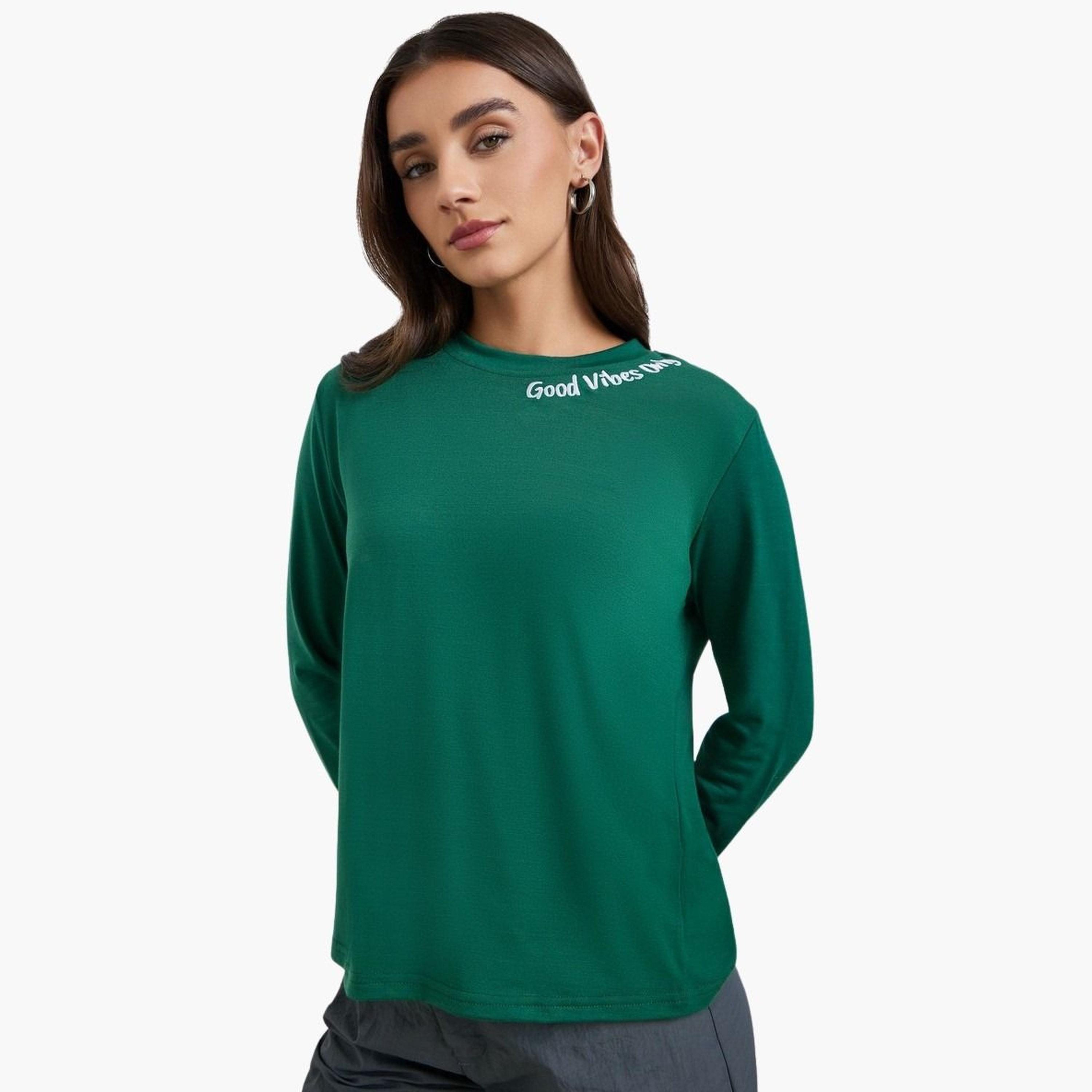 تيشيرت مطبوع بكتابة بقصة عادية-women-clothing-tshirts-image-1