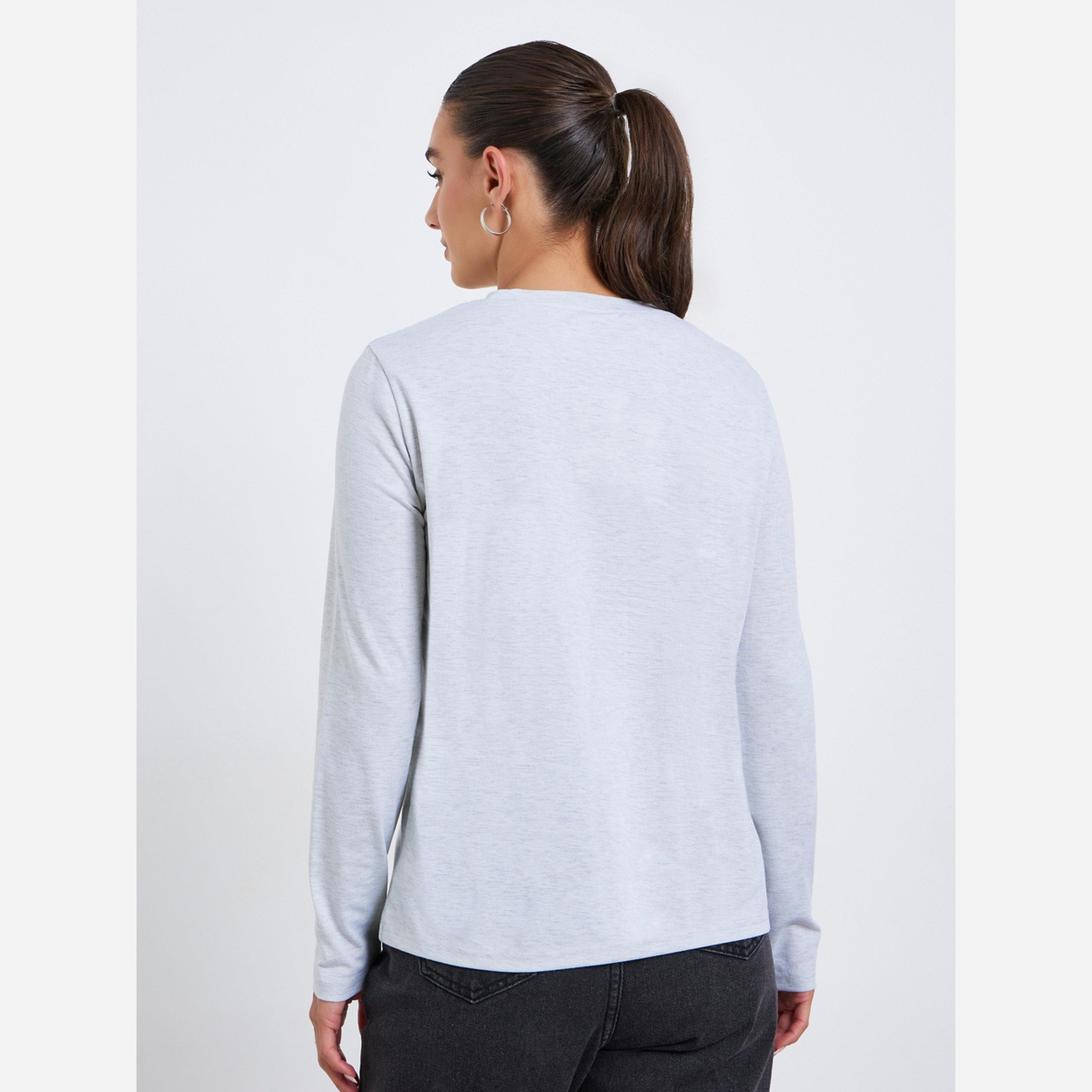 ستايلي - تيشيرت نسائي قصة عادية طبعة شعار-women-clothing-tshirts-image-3