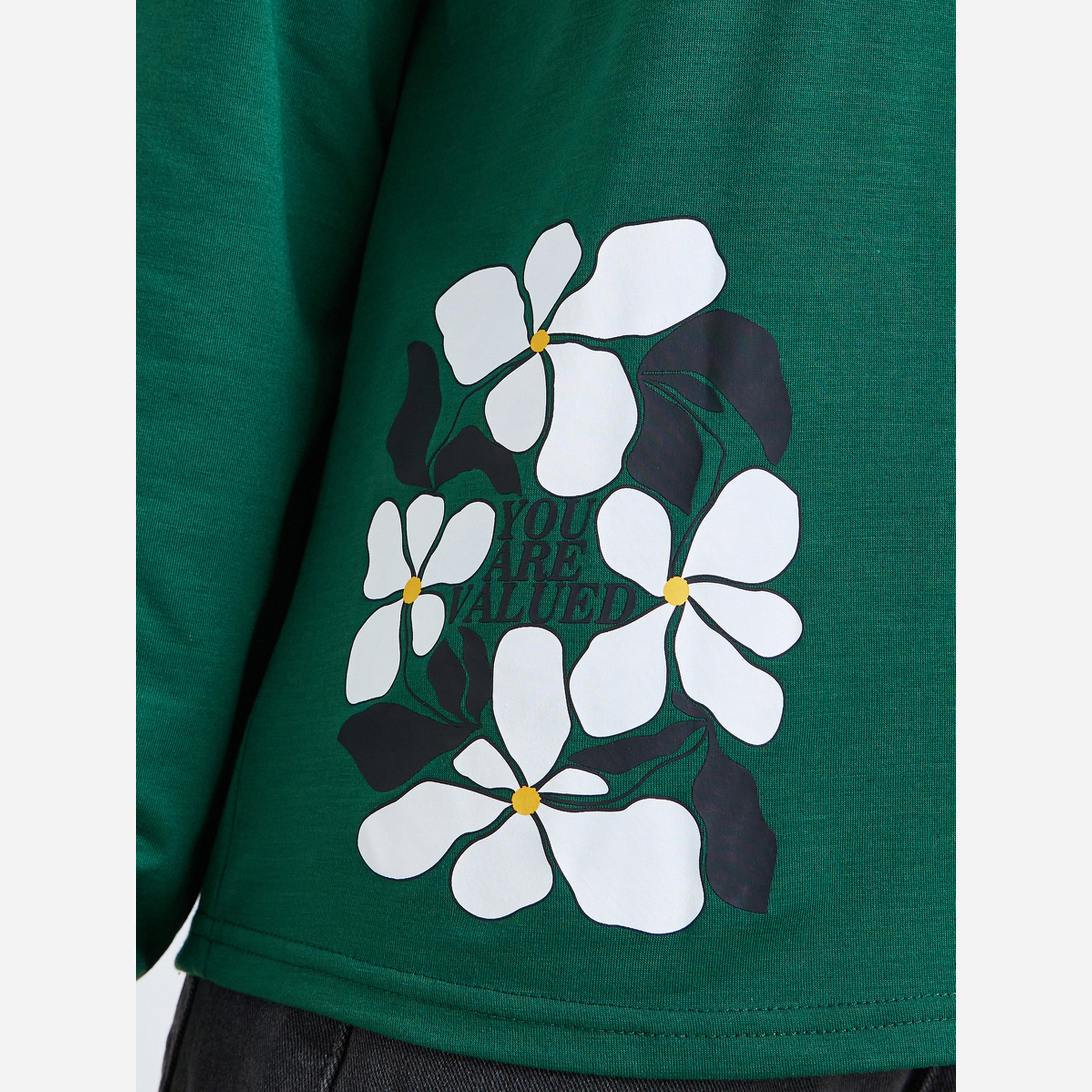 ستايلي - تيشيرت نسائي أكمام طويلة طبعة زهور-women-clothing-tshirts-image-4