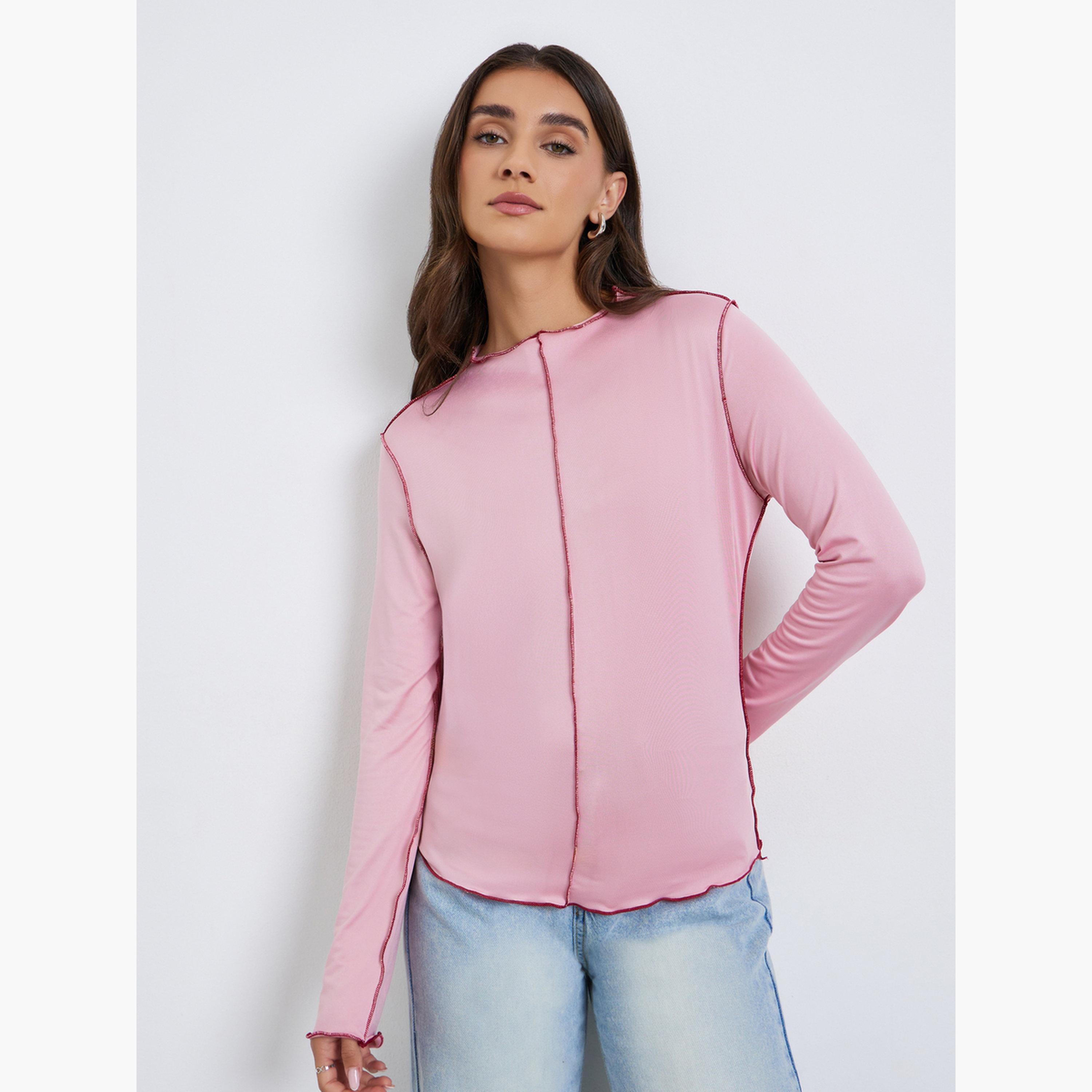 Styli Women Overlock Seam Long Sleeve T-Shirt-women-clothing-tshirts-image-1