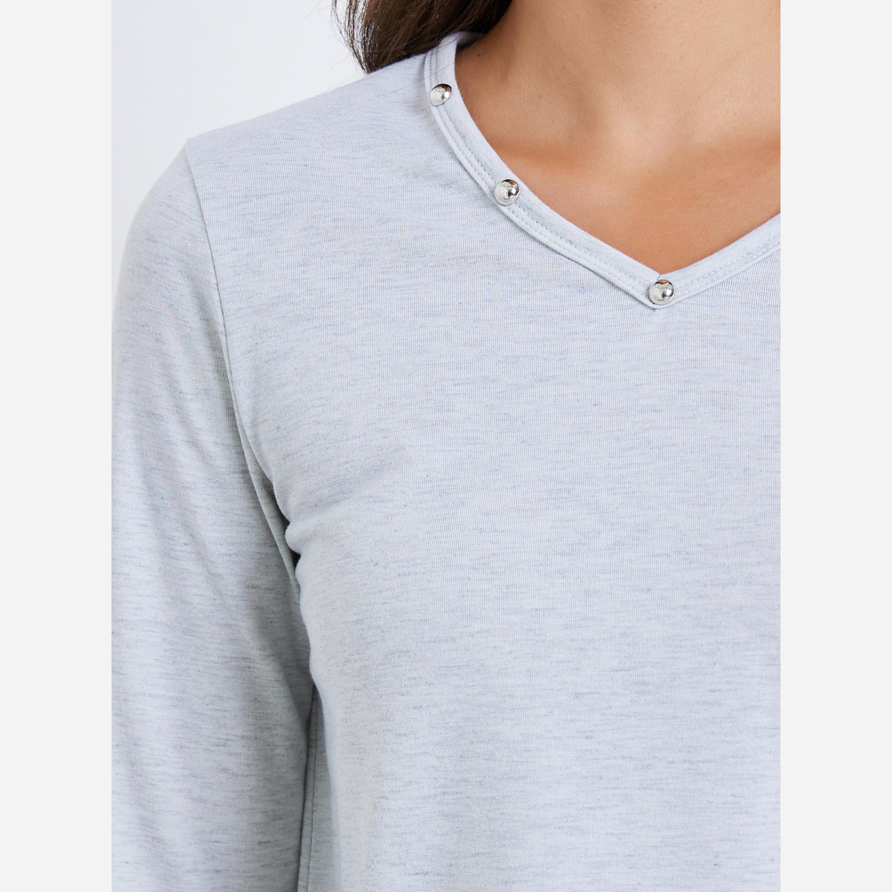 Styli Women V Neck T-Shirt with Button Detail-women-clothing-tshirts-image-5