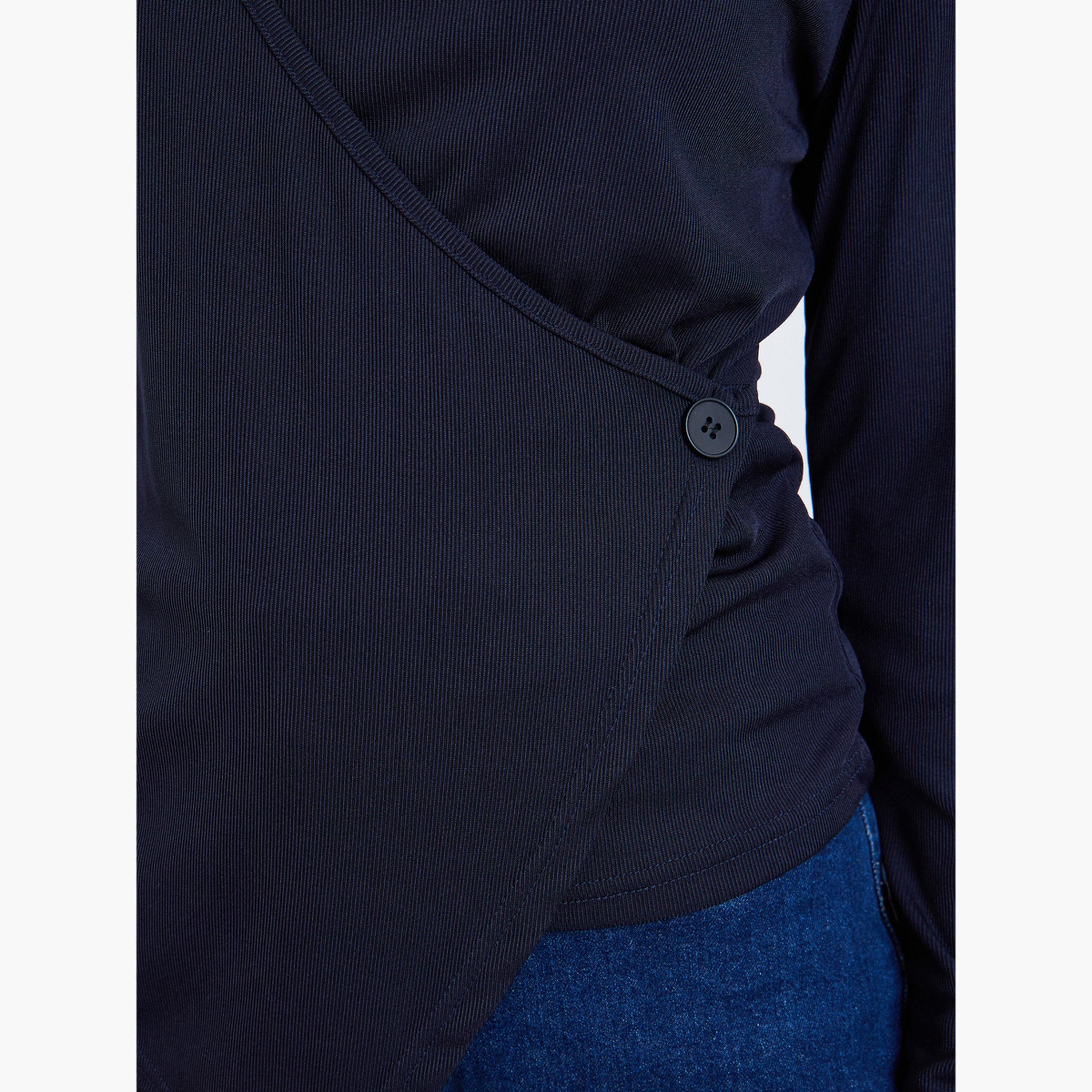 Styli Women Navy Blue Long-Sleeve Wrap Top-women-clothing-shirtsandblouses-blouses-image-4
