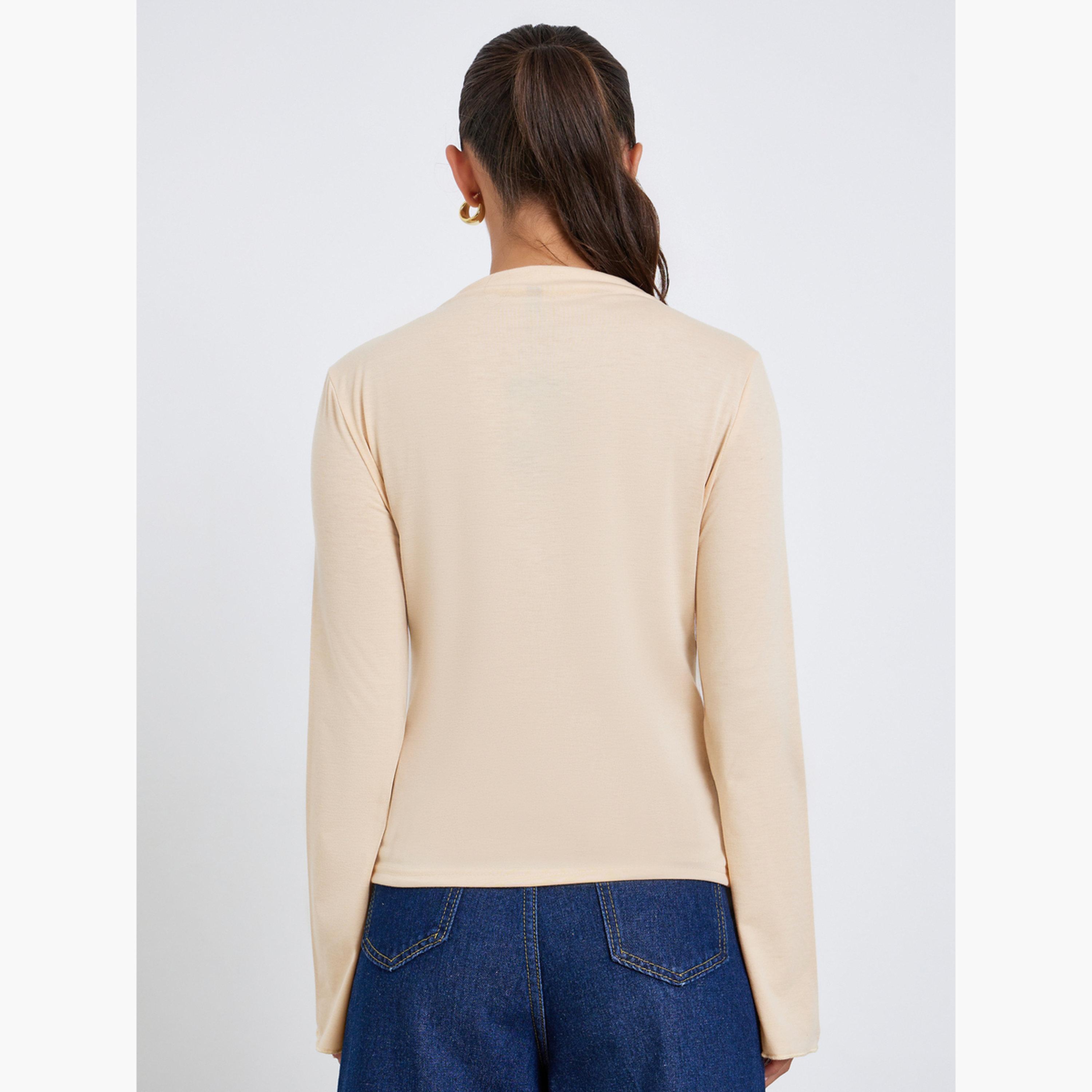 Styli Women Slit Hem Button Detail T-Shirt-women-clothing-shirtsandblouses-blouses-image-5