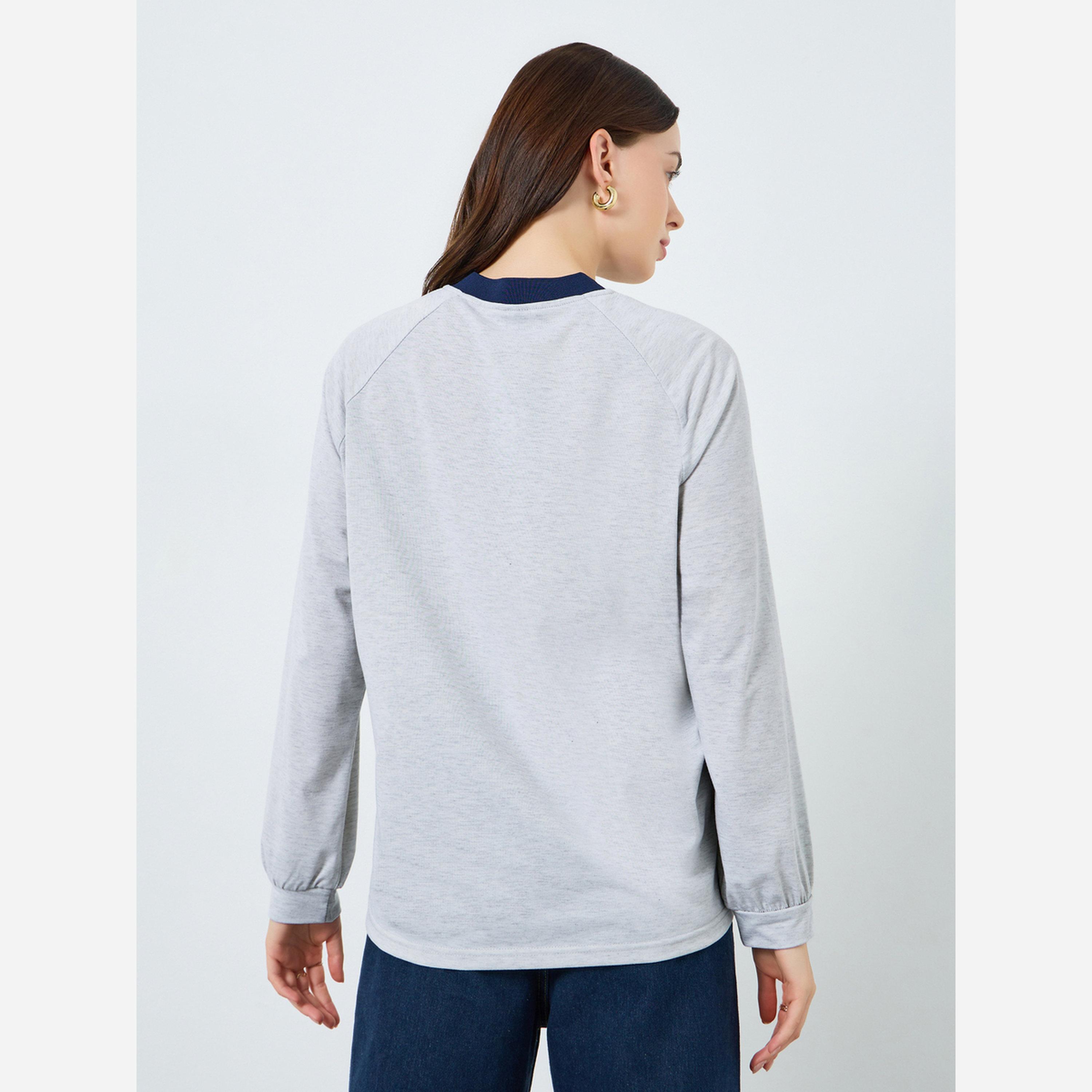 Styli Embroidered V-neck T-shirt with Decorative Strips-women-clothing-tshirts-image-4
