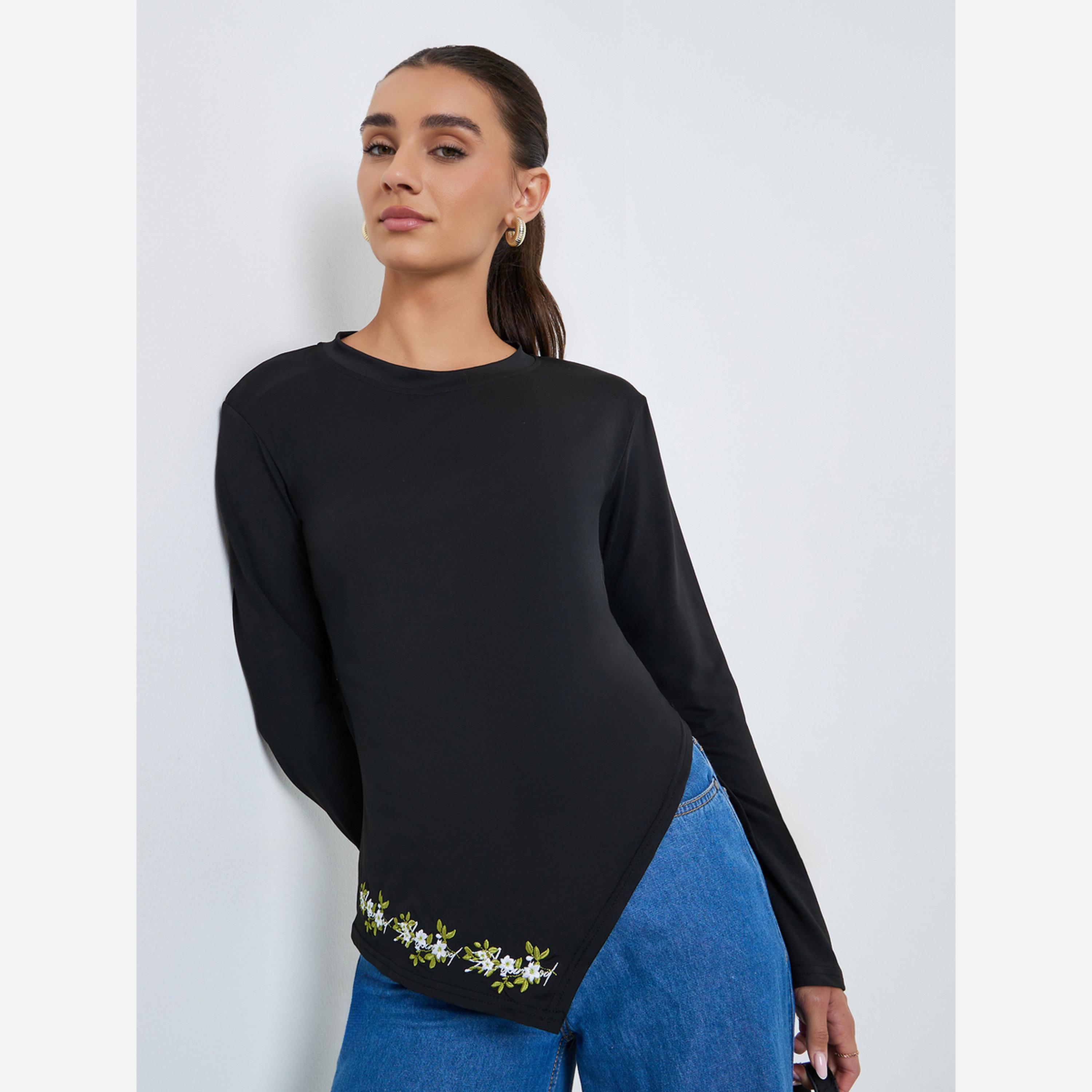 Styli Women Asymmetric Hem Long Sleeve T-Shirt-women-clothing-tshirts-image-1