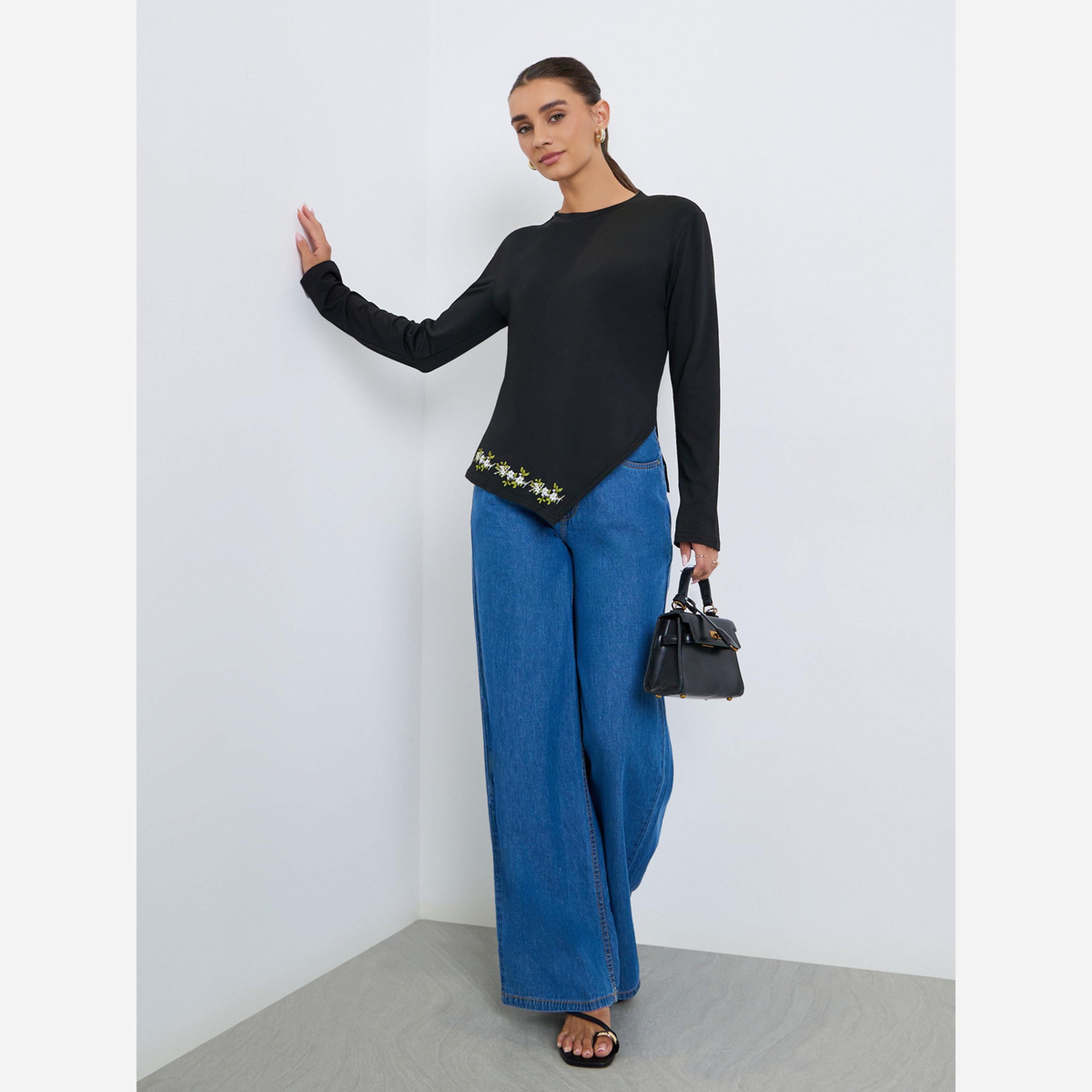 Styli Women Asymmetric Hem Long Sleeve T-Shirt-women-clothing-tshirts-image-2