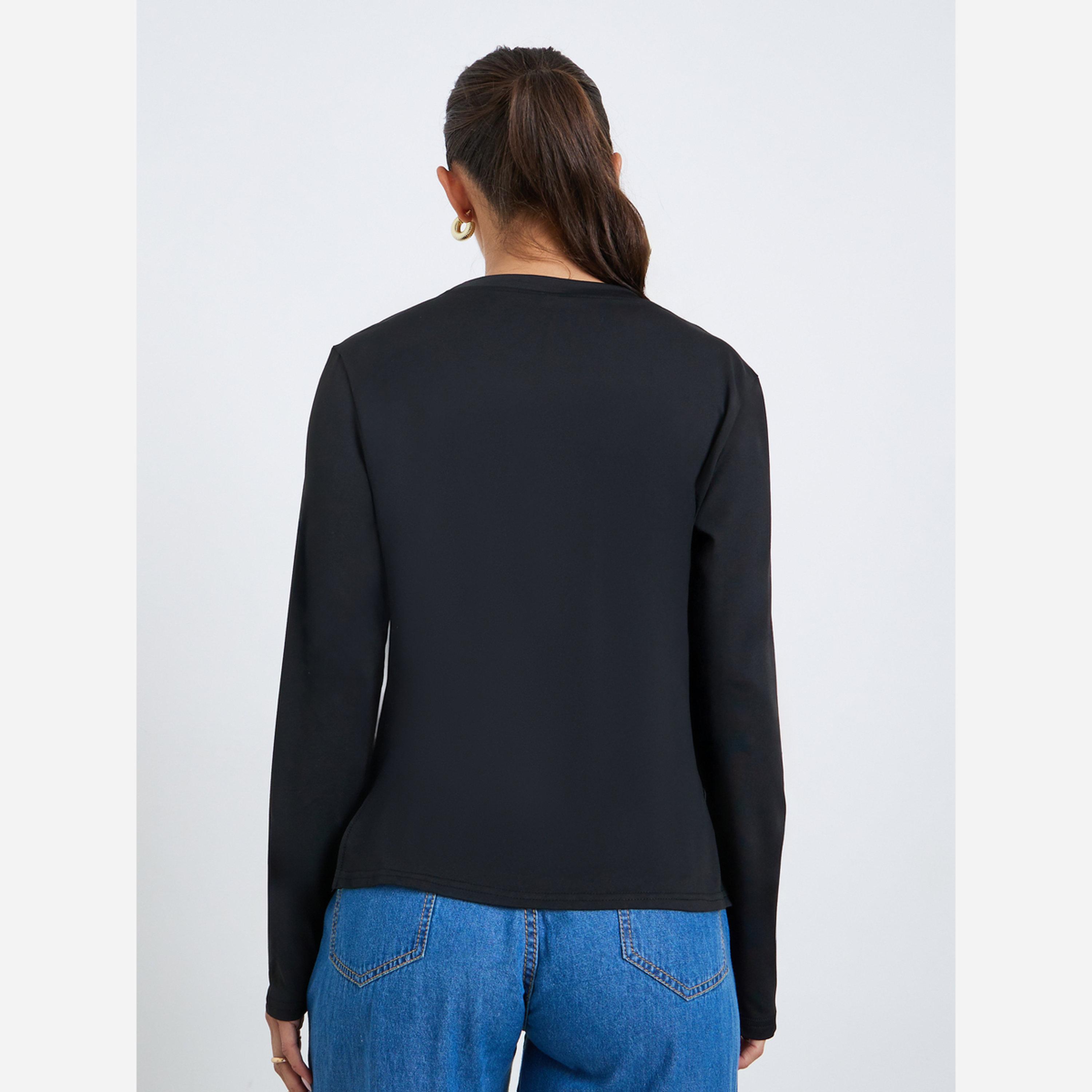 ستايلي - تيشيرت نسائي أكمام طويلة وحافة غير متماثلة-women-clothing-tshirts-image-3