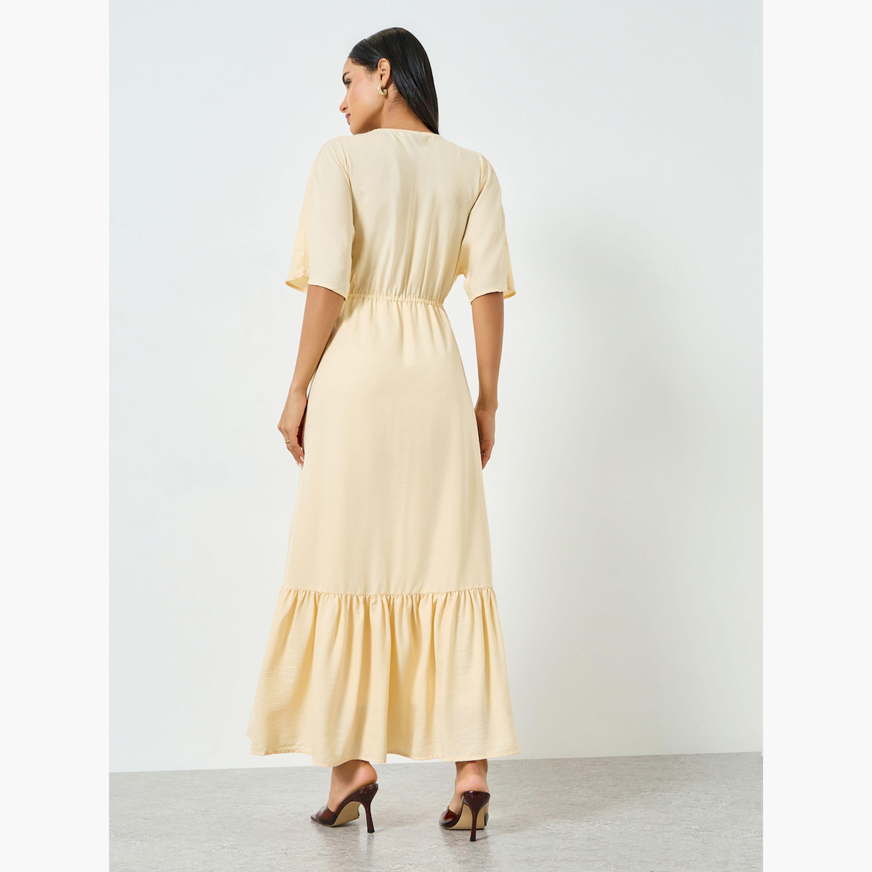 Styli Off-White Ruched Waist A-Line Maxi Dress-women-clothing-dresses-image-4