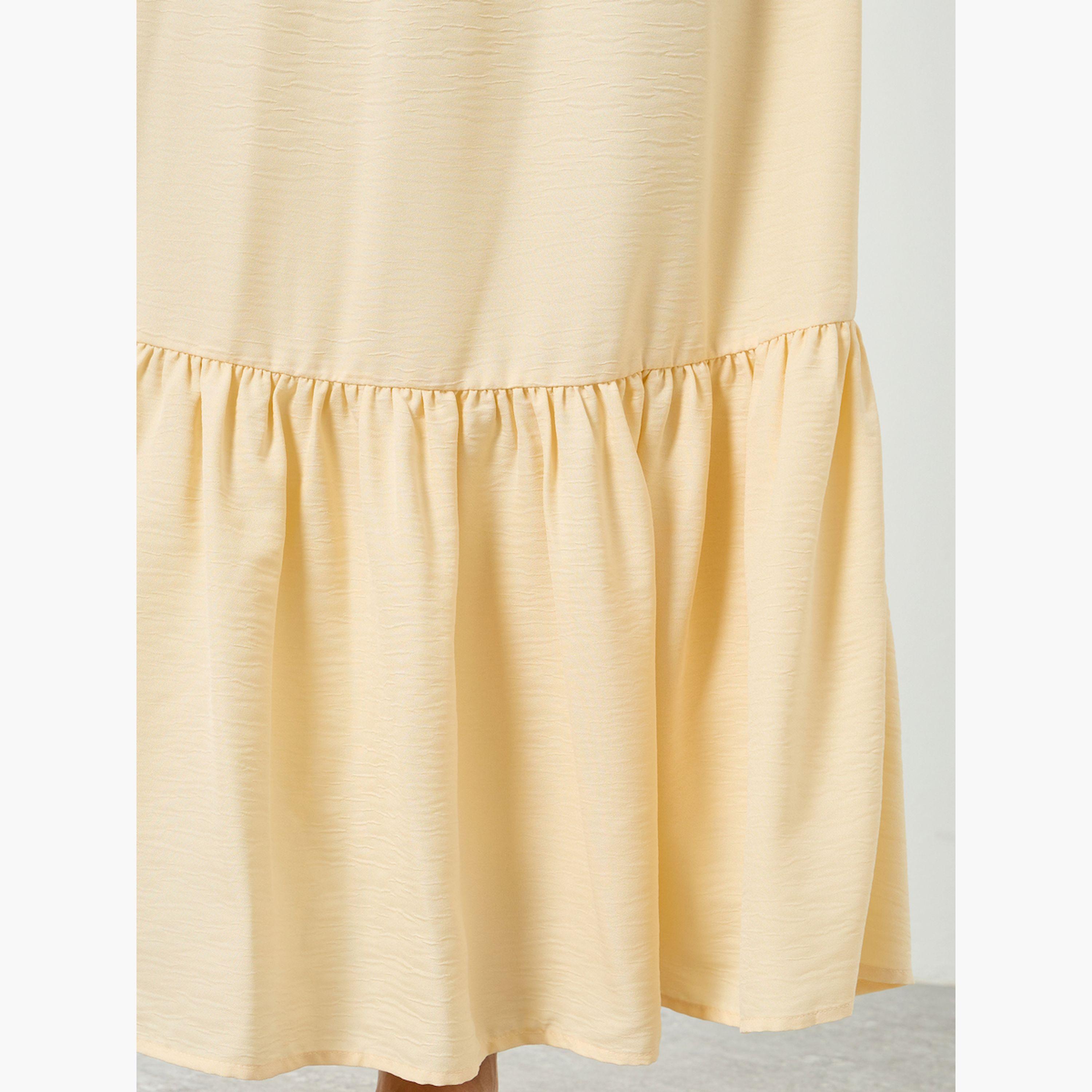 Styli Off-White Ruched Waist A-Line Maxi Dress-women-clothing-dresses-image-5