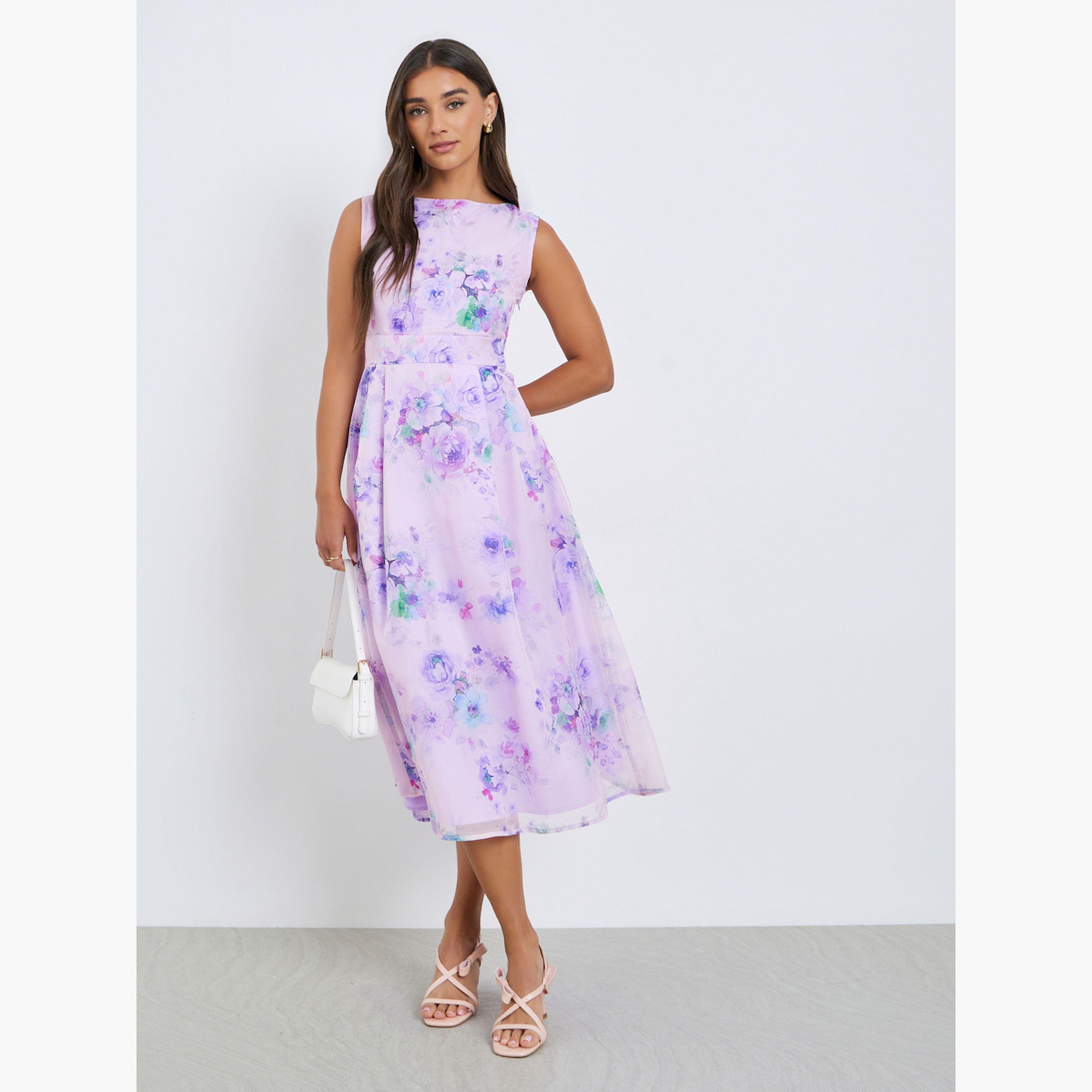 فستان ميدي بلا أكمام بطبعة زهور-women-clothing-dresses-image-3