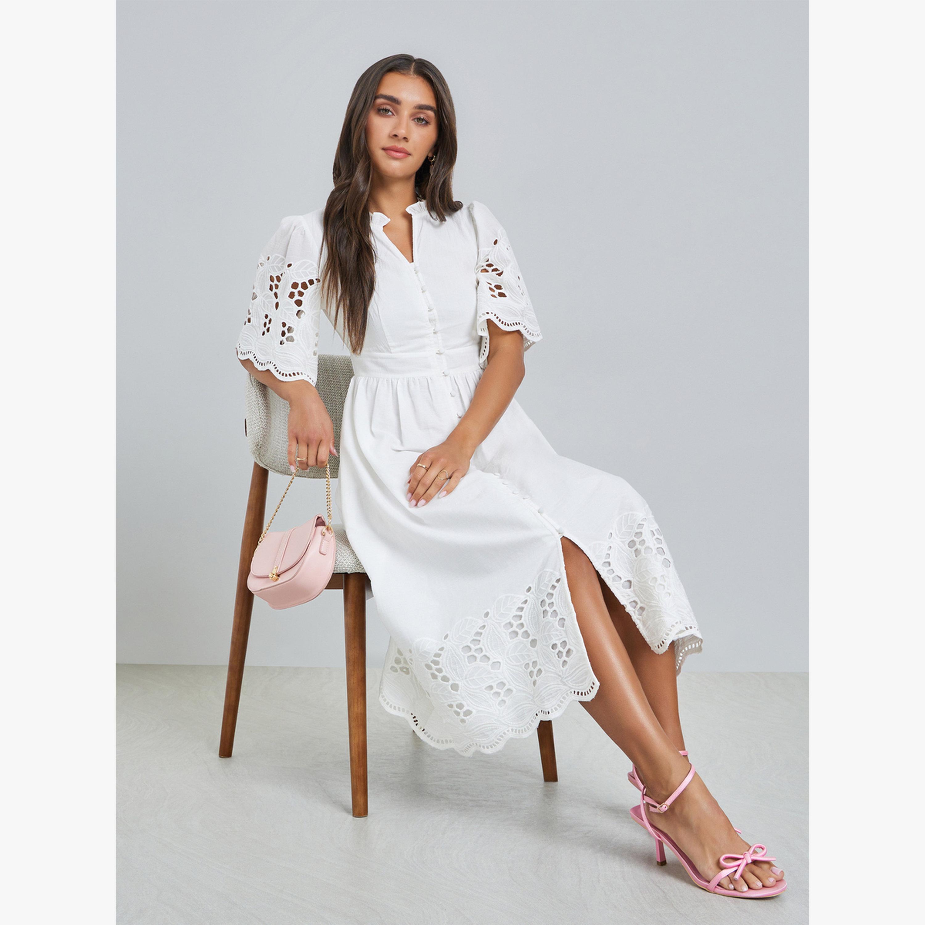 Styli White Cotton Schiffli Midi Dress-women-clothing-dresses-image-2