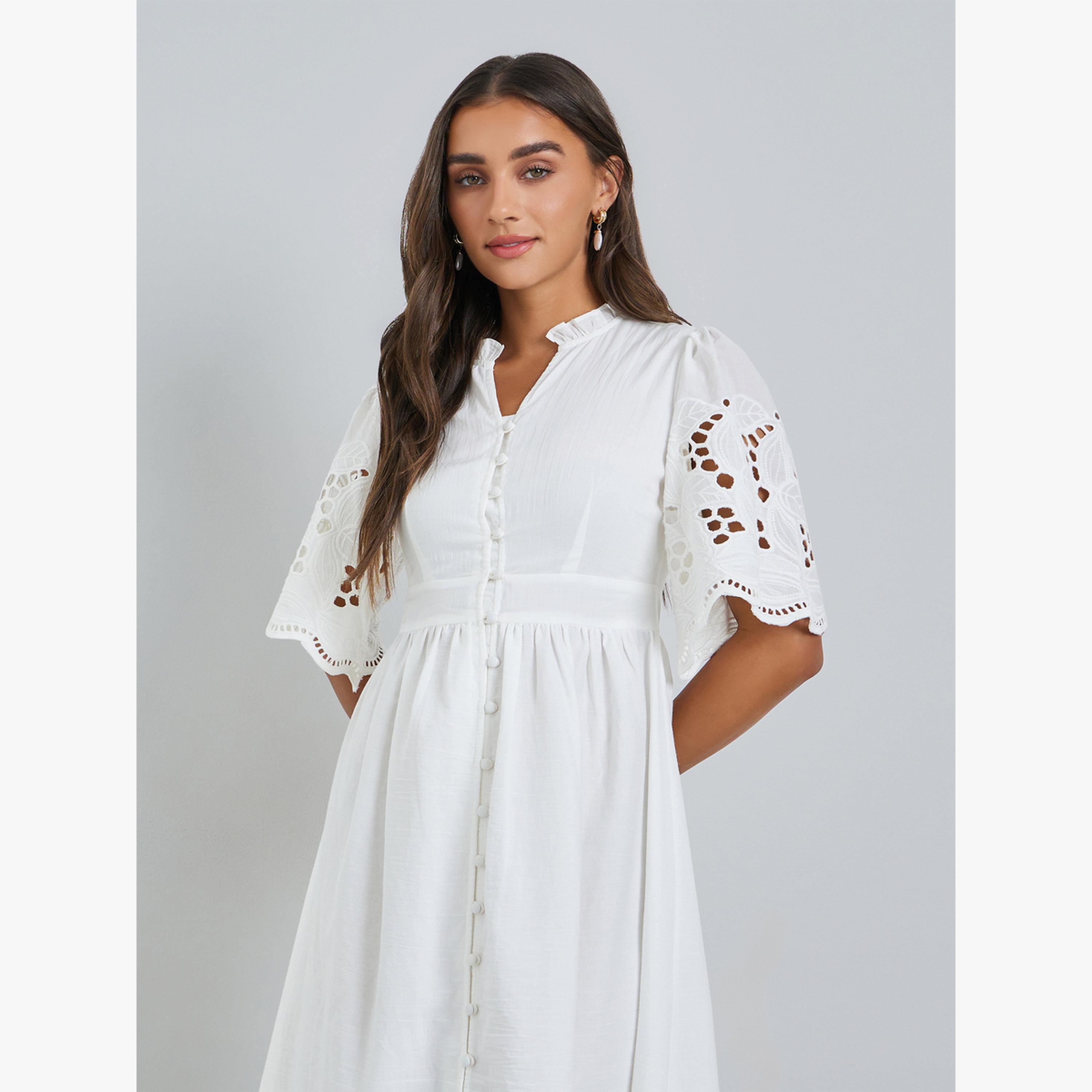 Styli White Cotton Schiffli Midi Dress-women-clothing-dresses-image-3