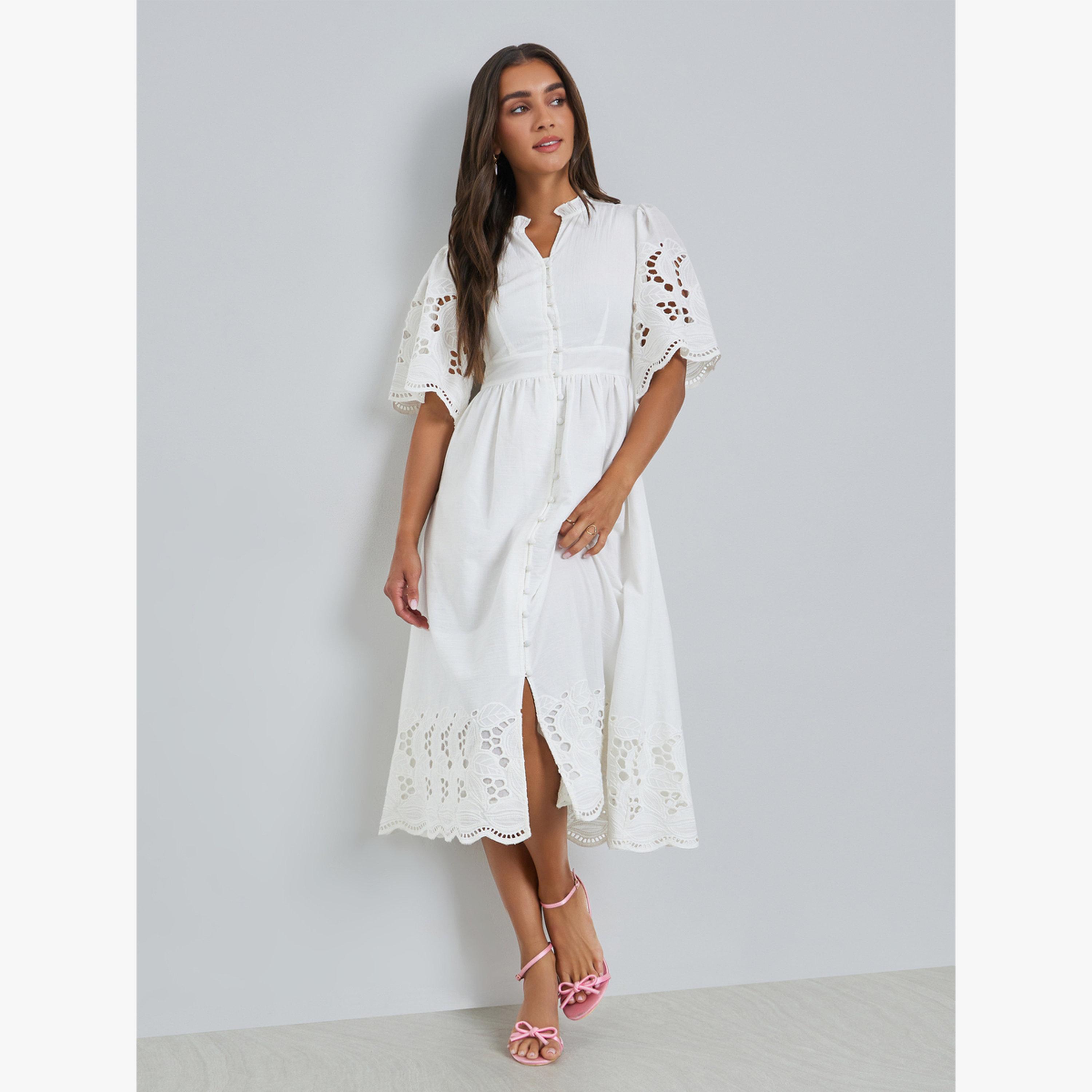 Styli White Cotton Schiffli Midi Dress-women-clothing-dresses-image-4