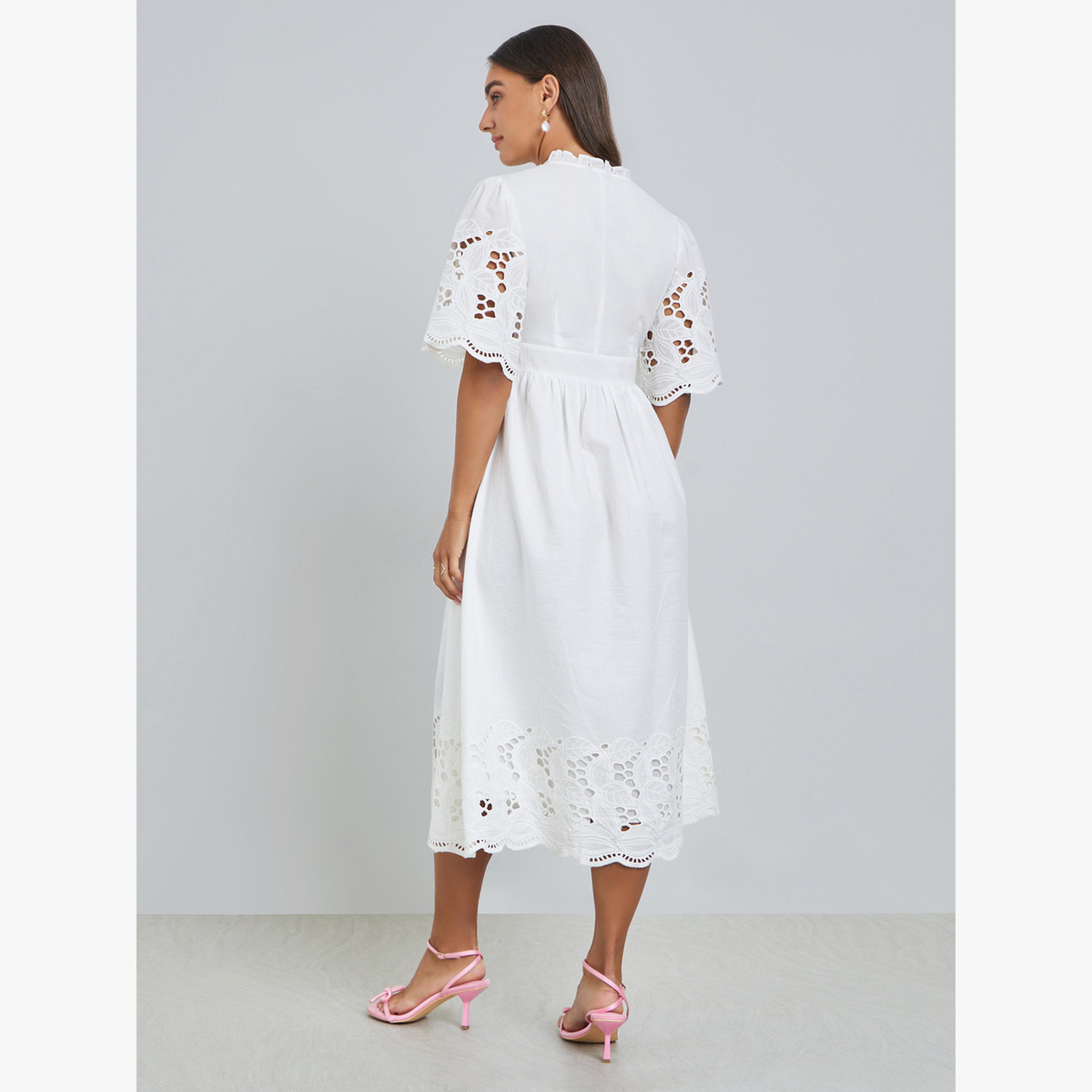 Styli White Cotton Schiffli Midi Dress-women-clothing-dresses-image-5