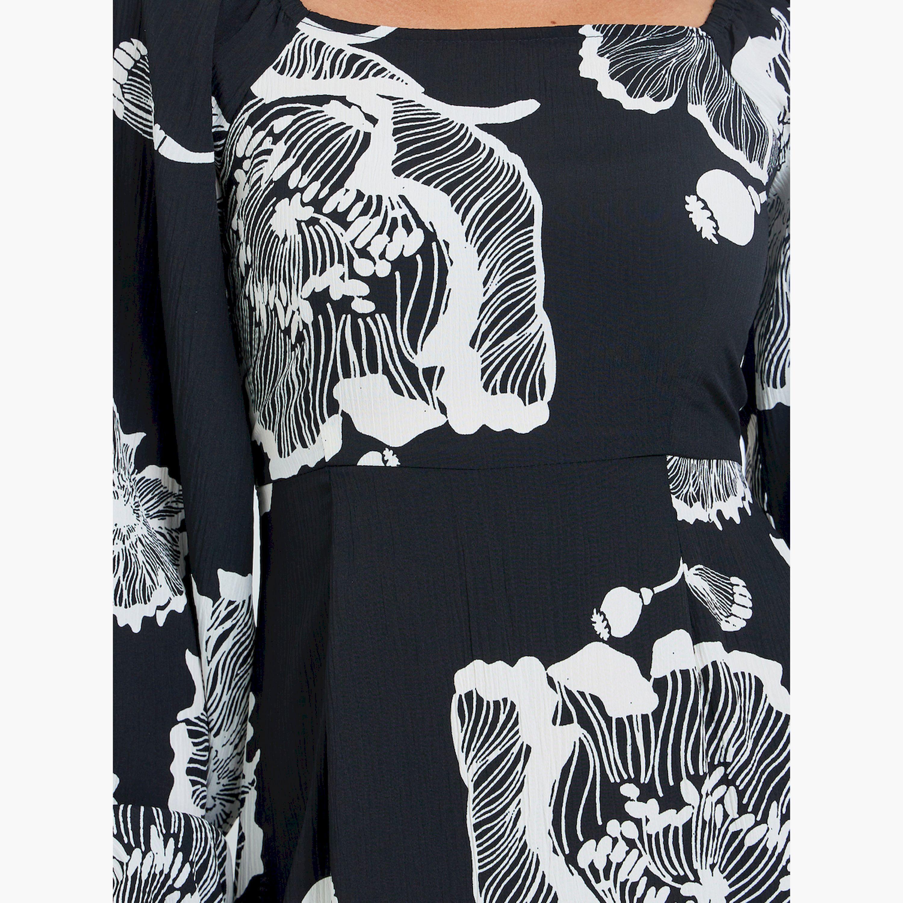 فستان طويل بياقة مربعة ونقشة زهور-women-clothing-dresses-image-5