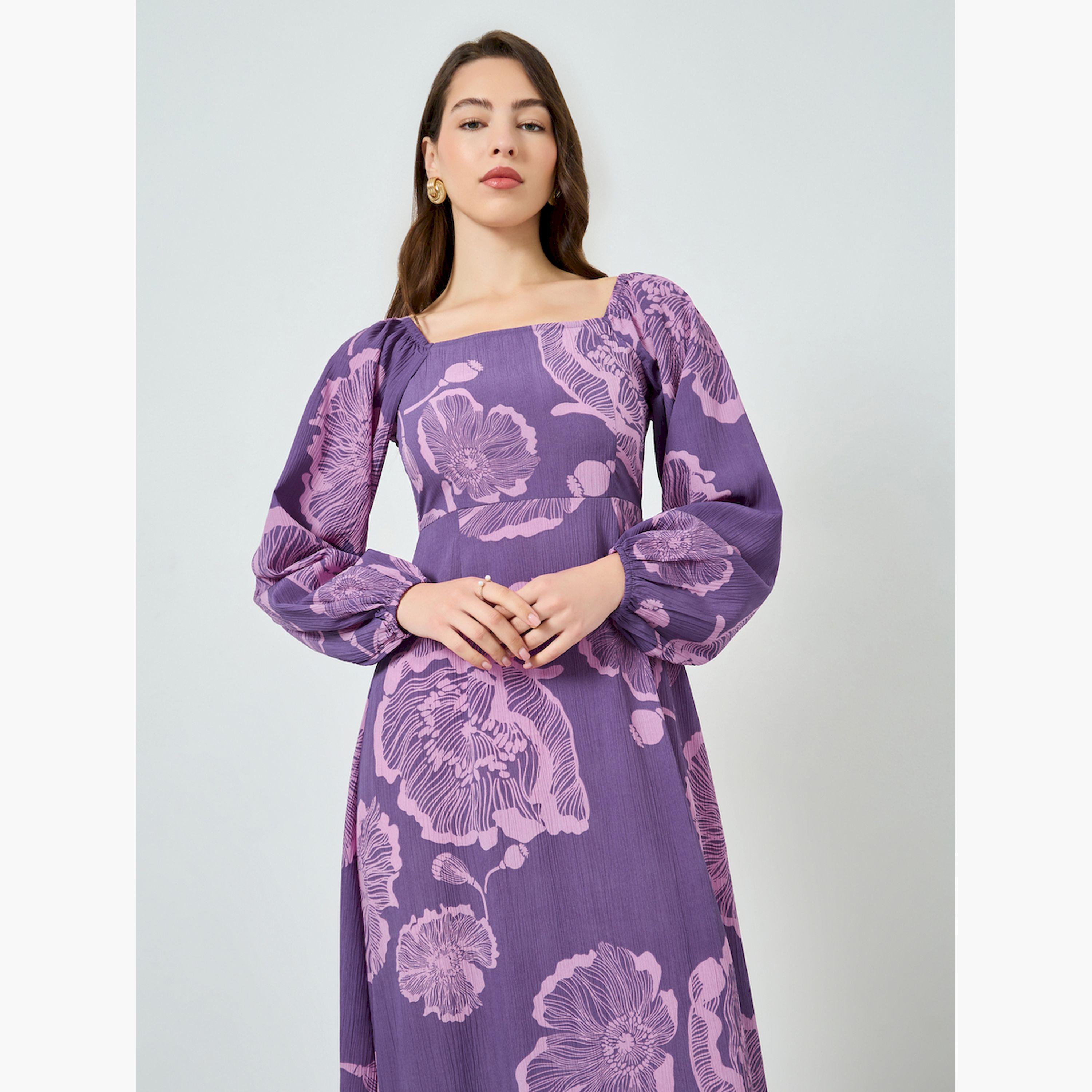 Styli Lilac Floral Square Neck Maxi Dress-women-clothing-dresses-image-2