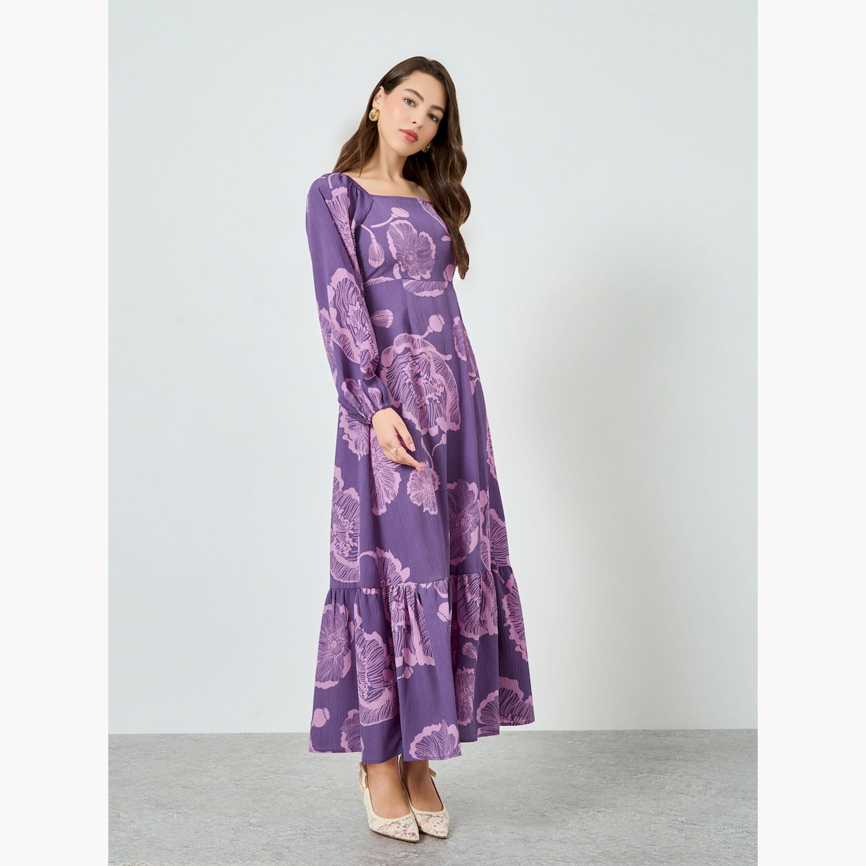 Styli Lilac Floral Square Neck Maxi Dress-women-clothing-dresses-image-3