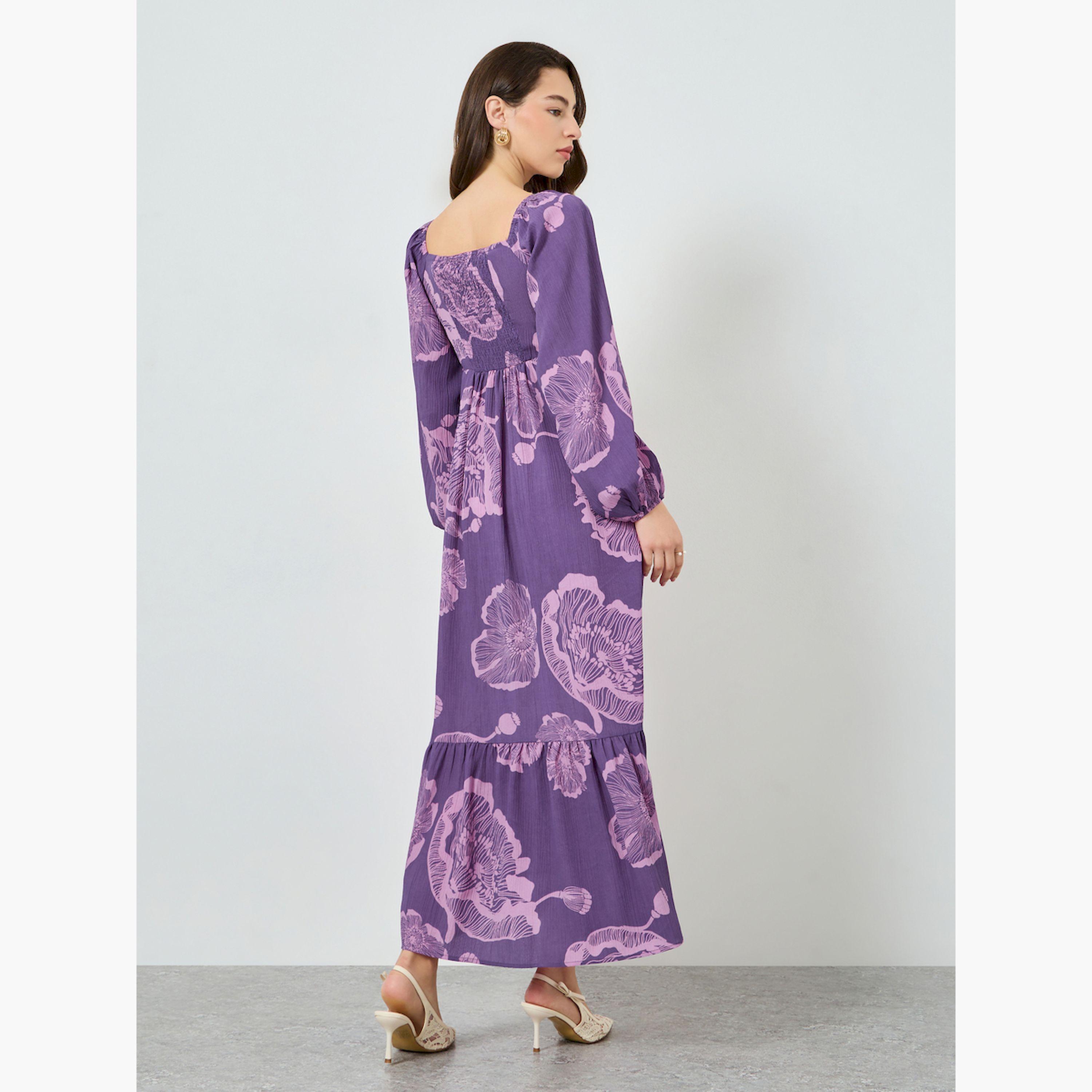Styli Lilac Floral Square Neck Maxi Dress-women-clothing-dresses-image-4
