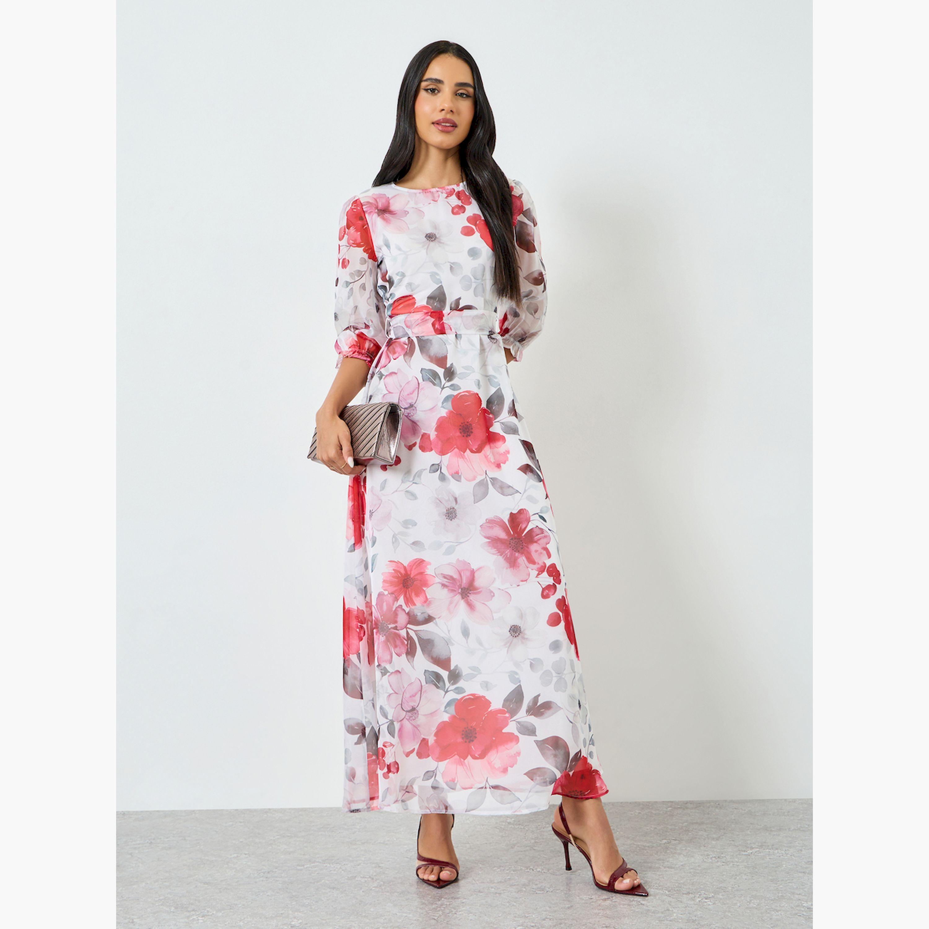 Styli Floral Print Organza A-Line Maxi Dress-women-clothing-dresses-image-1