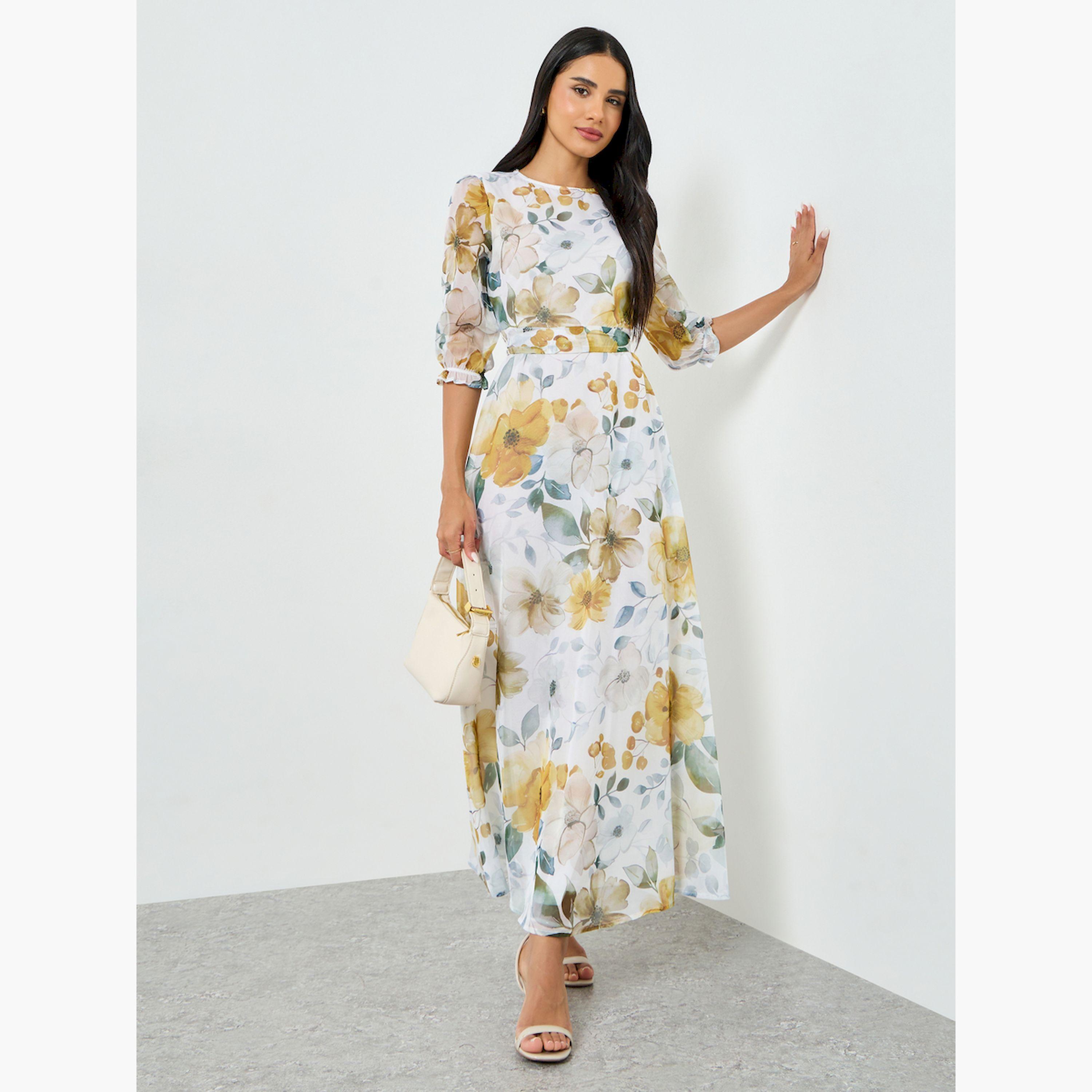 Styli Floral Print Organza A-Line Maxi Dress-women-clothing-dresses-image-3