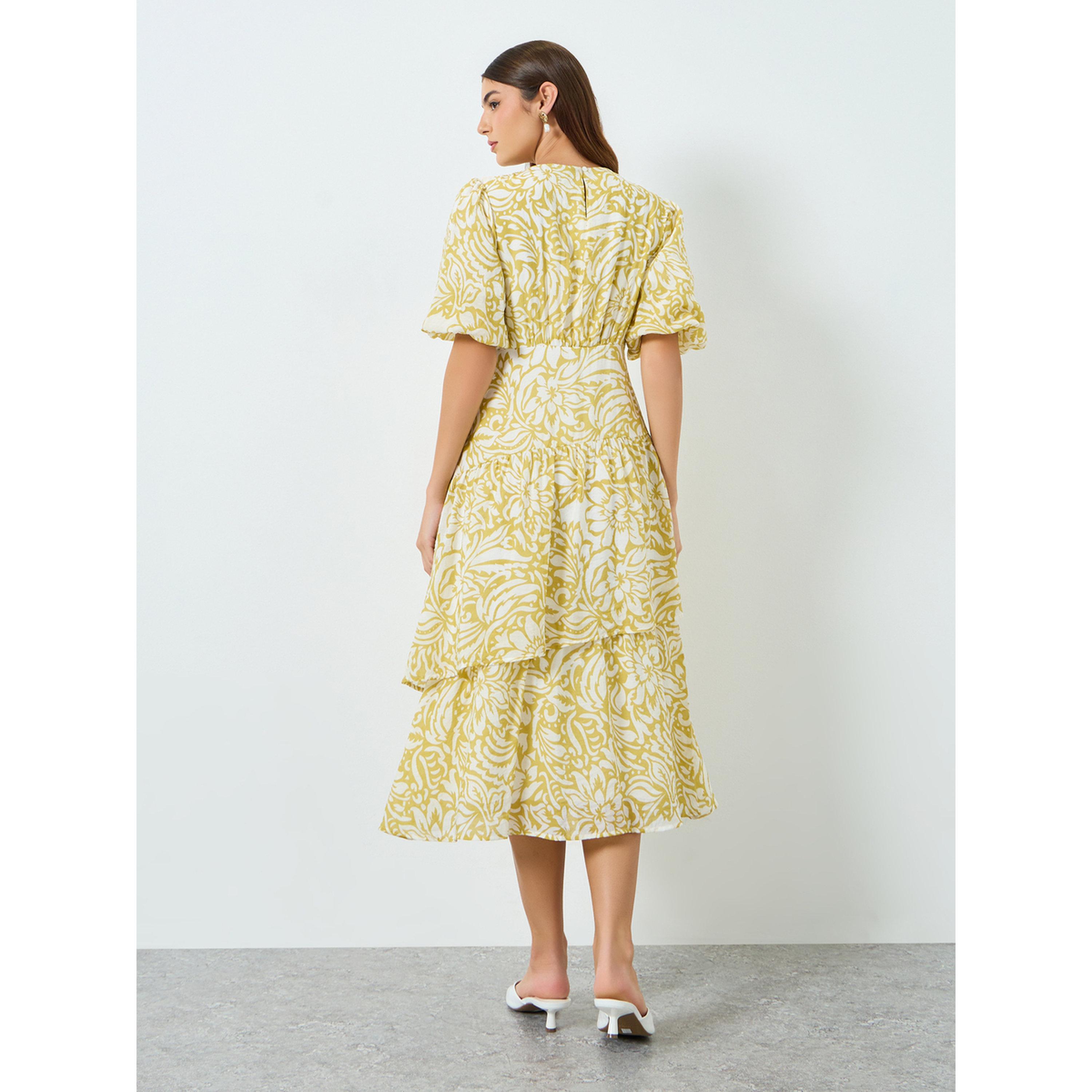 فستان ميدي نسائي بنقشة زهور وأكمام منفوخة-women-clothing-dresses-image-3