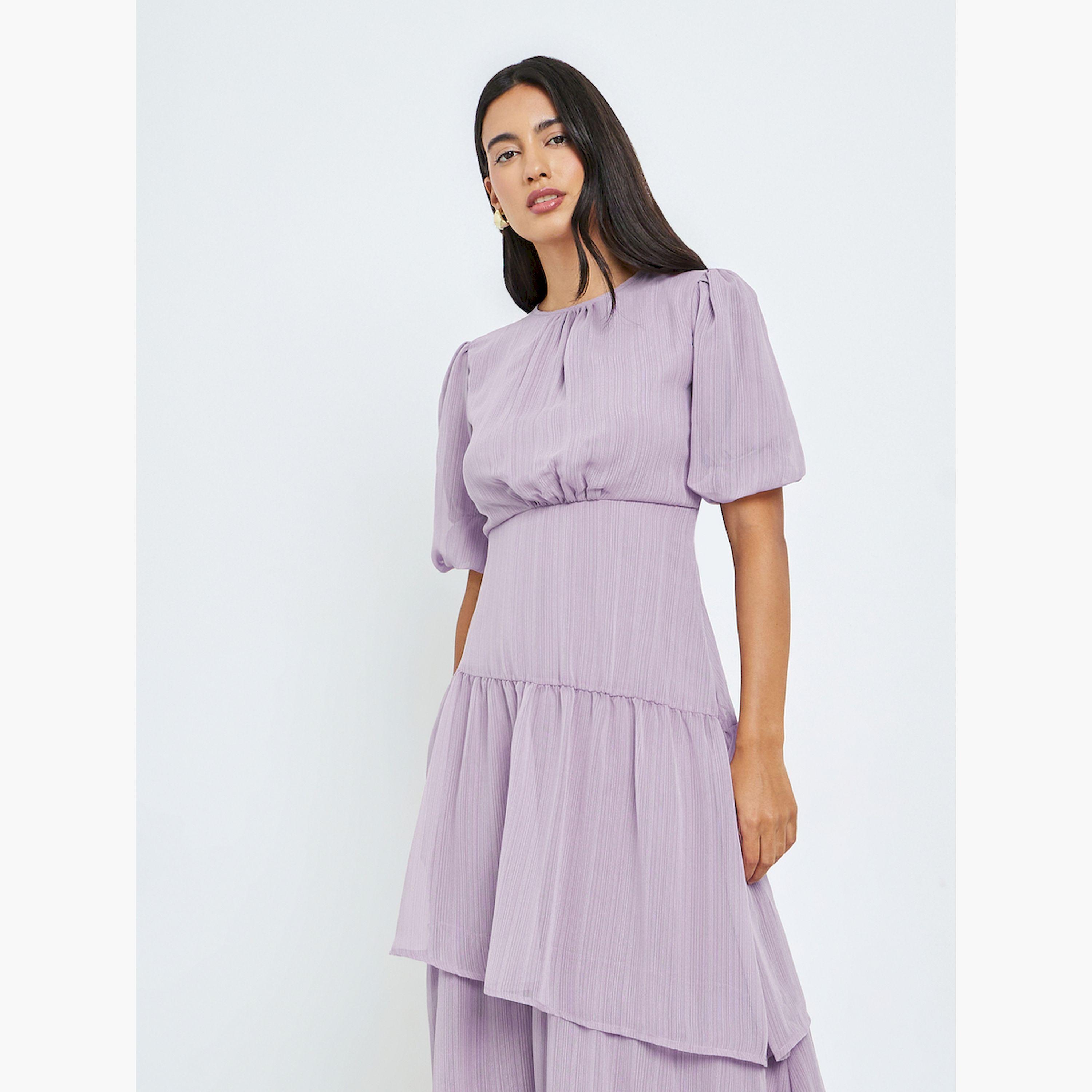 Styli Lilac Puff Sleeve Tiered Midi Dress-women-clothing-dresses-image-3