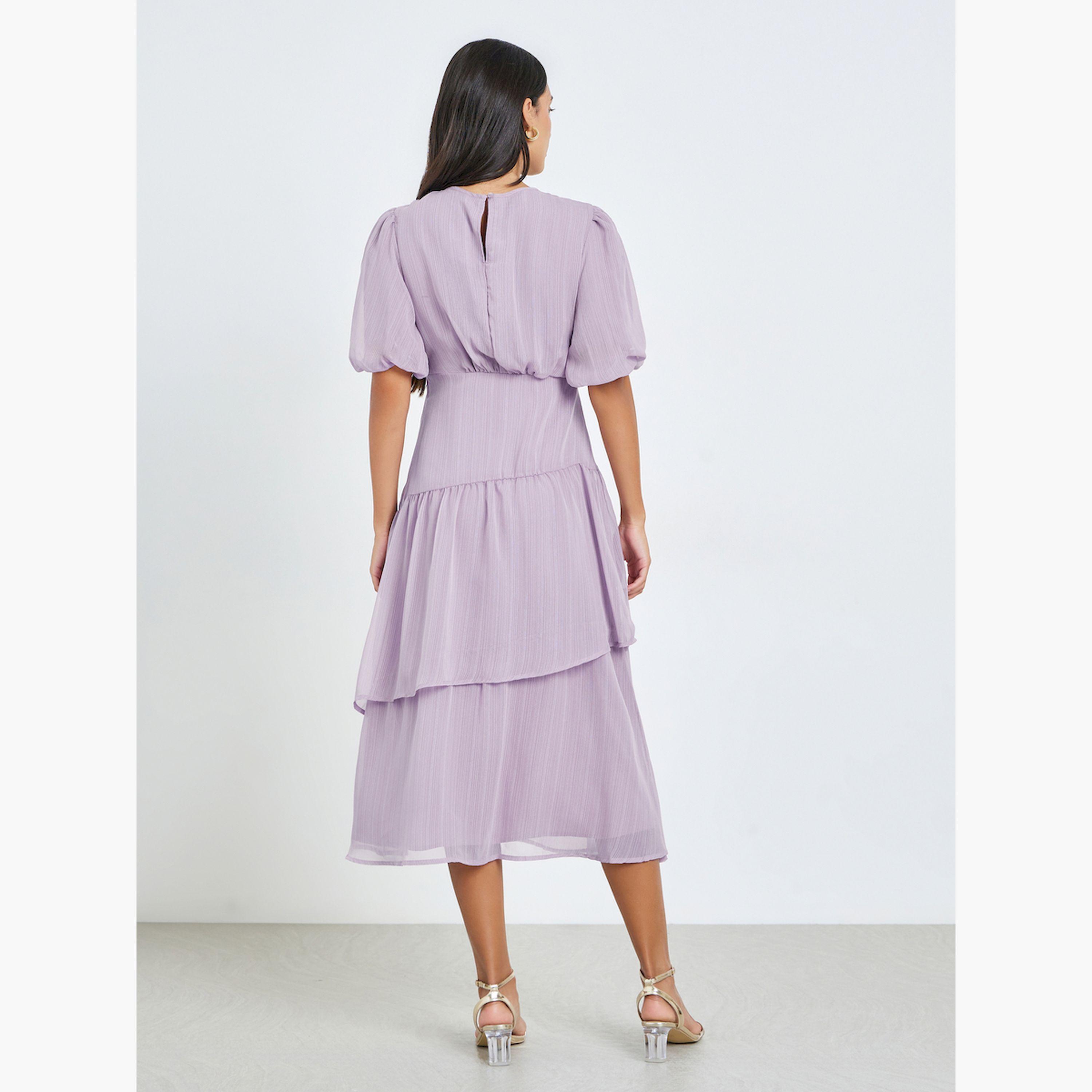 فستان ميدي بطبقات وأكمام منفوخة-women-clothing-dresses-image-5