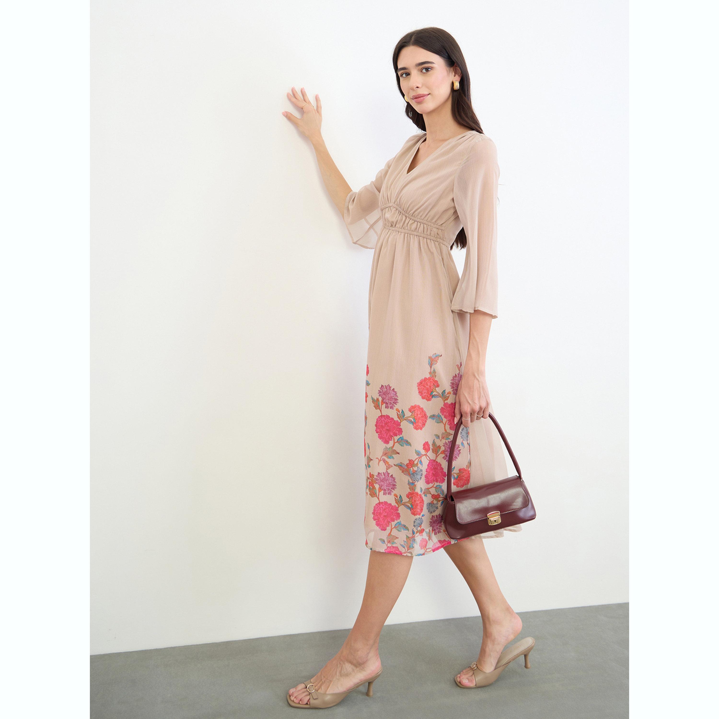 فستان ميدي بطبعة زهور وأكمام بطول 3/4-women-clothing-dresses-image-2