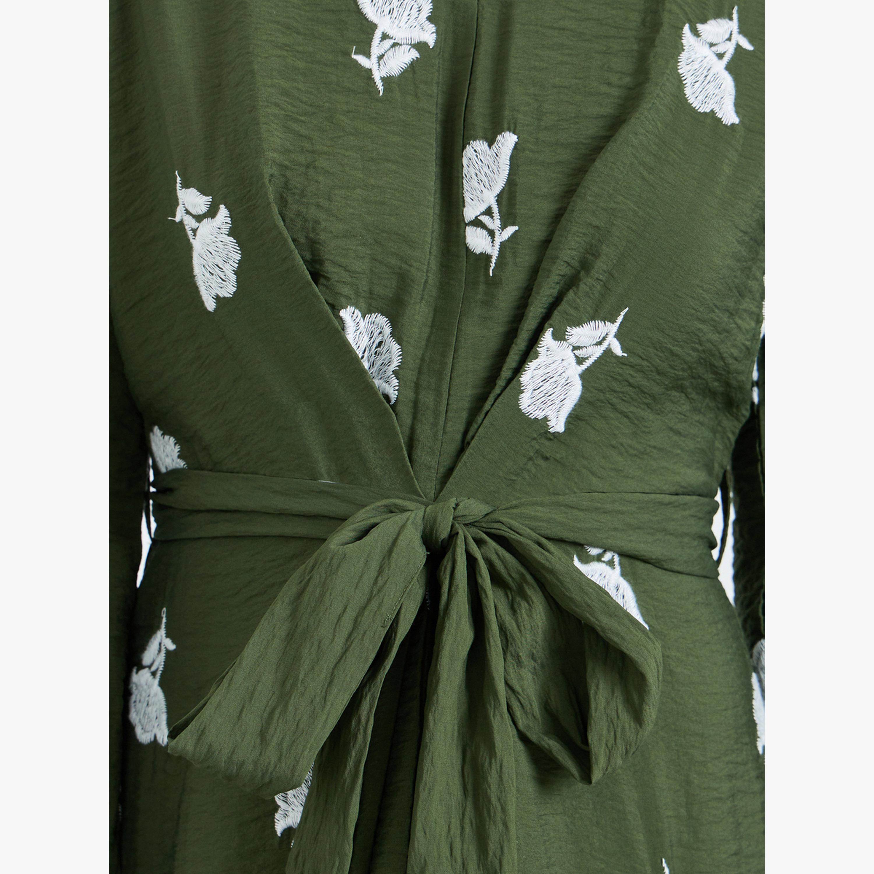 Styli Olive Embroidered Floral Maxi Dress with Tie Belt-women-clothing-dresses-image-5