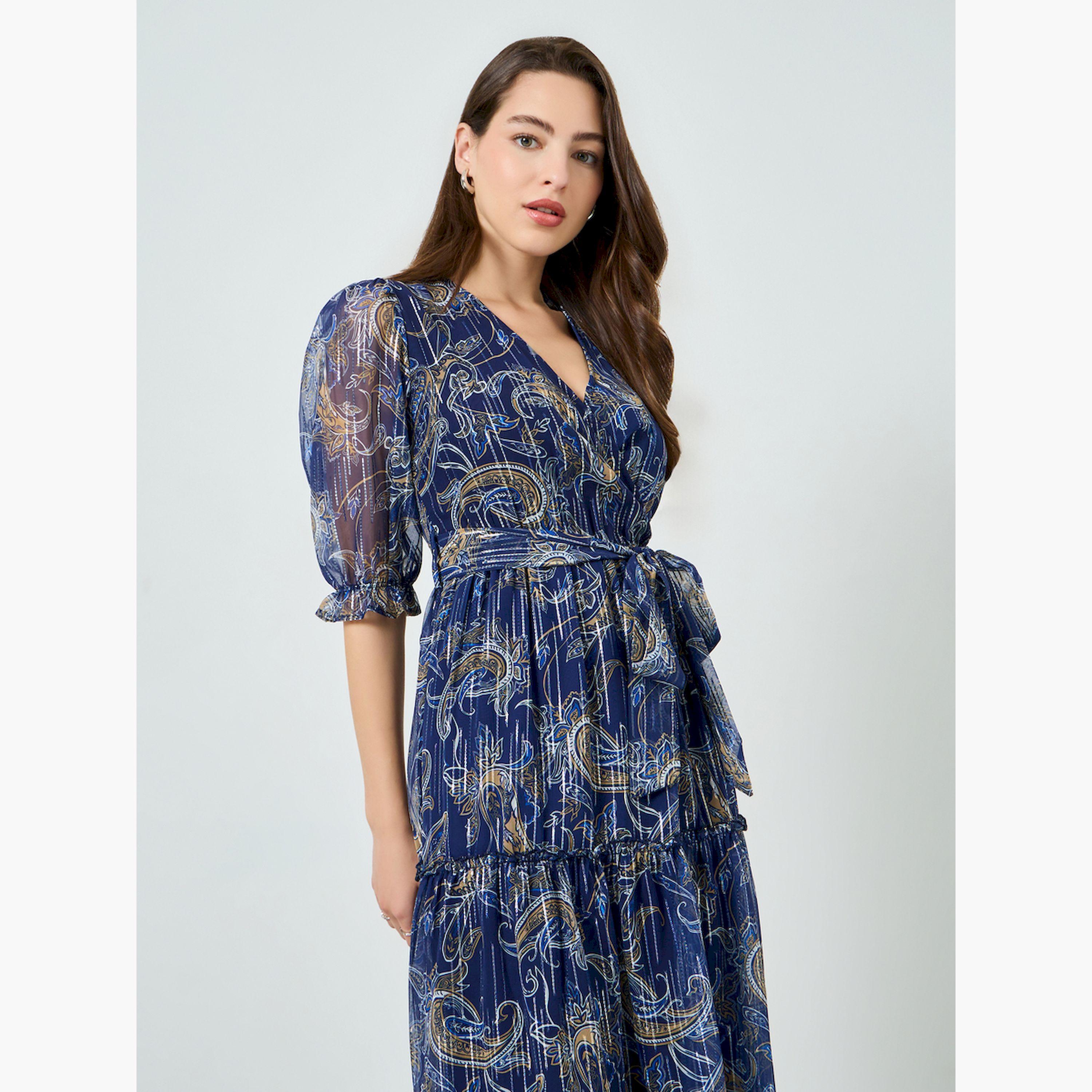 Styli Women Lurex Chiffon Floral Print Maxi Dress-women-clothing-dresses-image-2